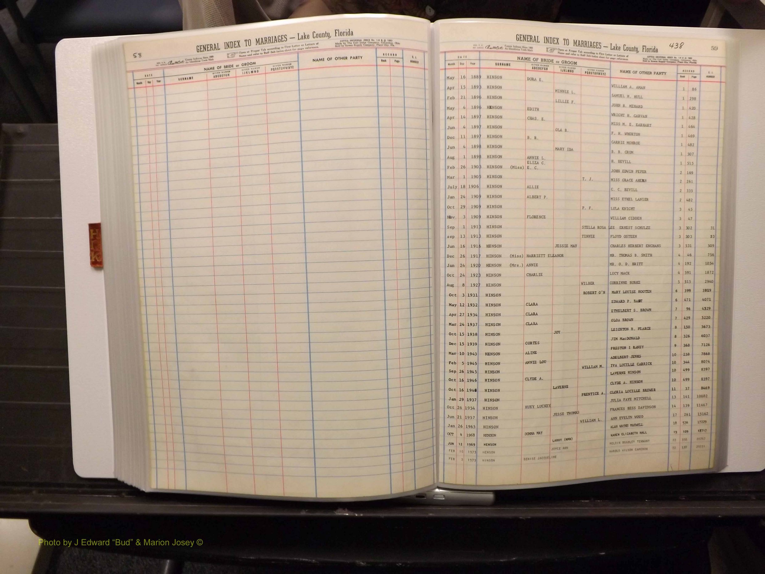 Lake Co, FL Marriage Index H-I-J-K, 1889-1986 (226).JPG