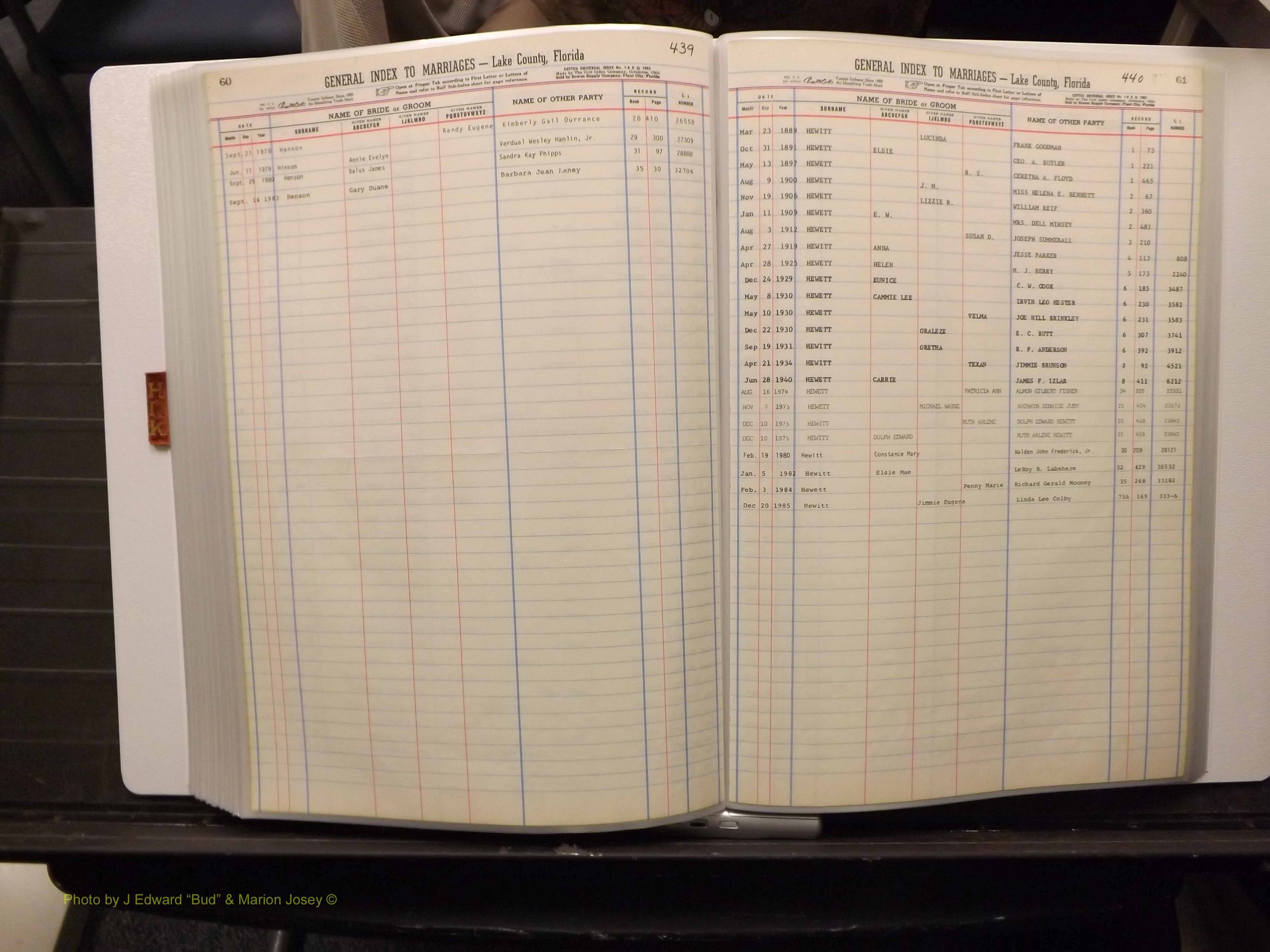 Lake Co, FL Marriage Index H-I-J-K, 1889-1986 (227).JPG