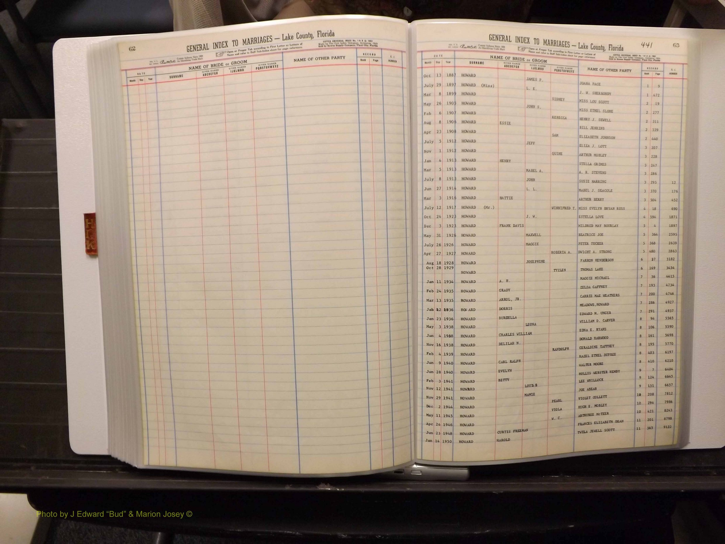 Lake Co, FL Marriage Index H-I-J-K, 1889-1986 (228).JPG