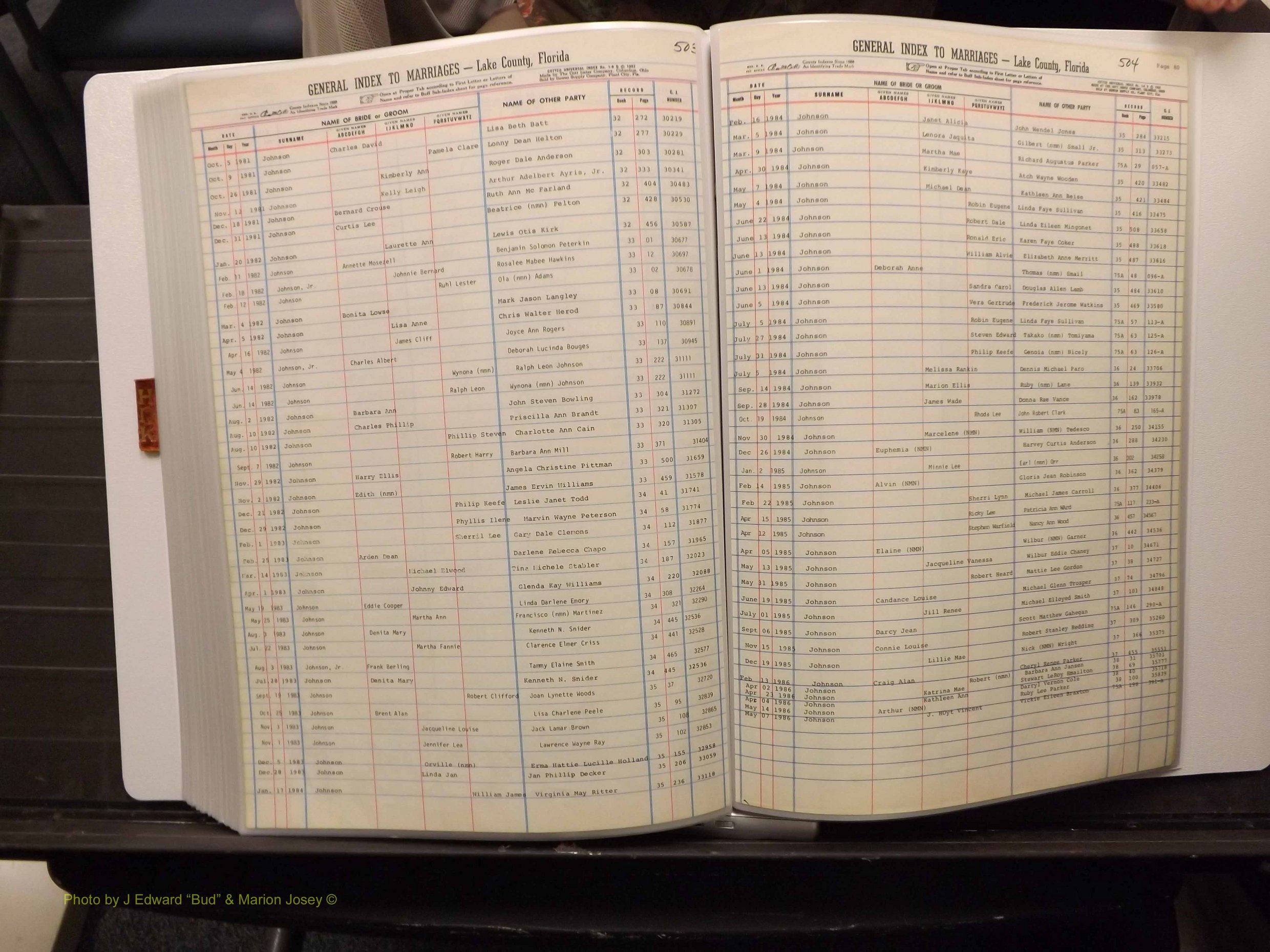 Lake Co, FL Marriage Index H-I-J-K, 1889-1986 (261).JPG