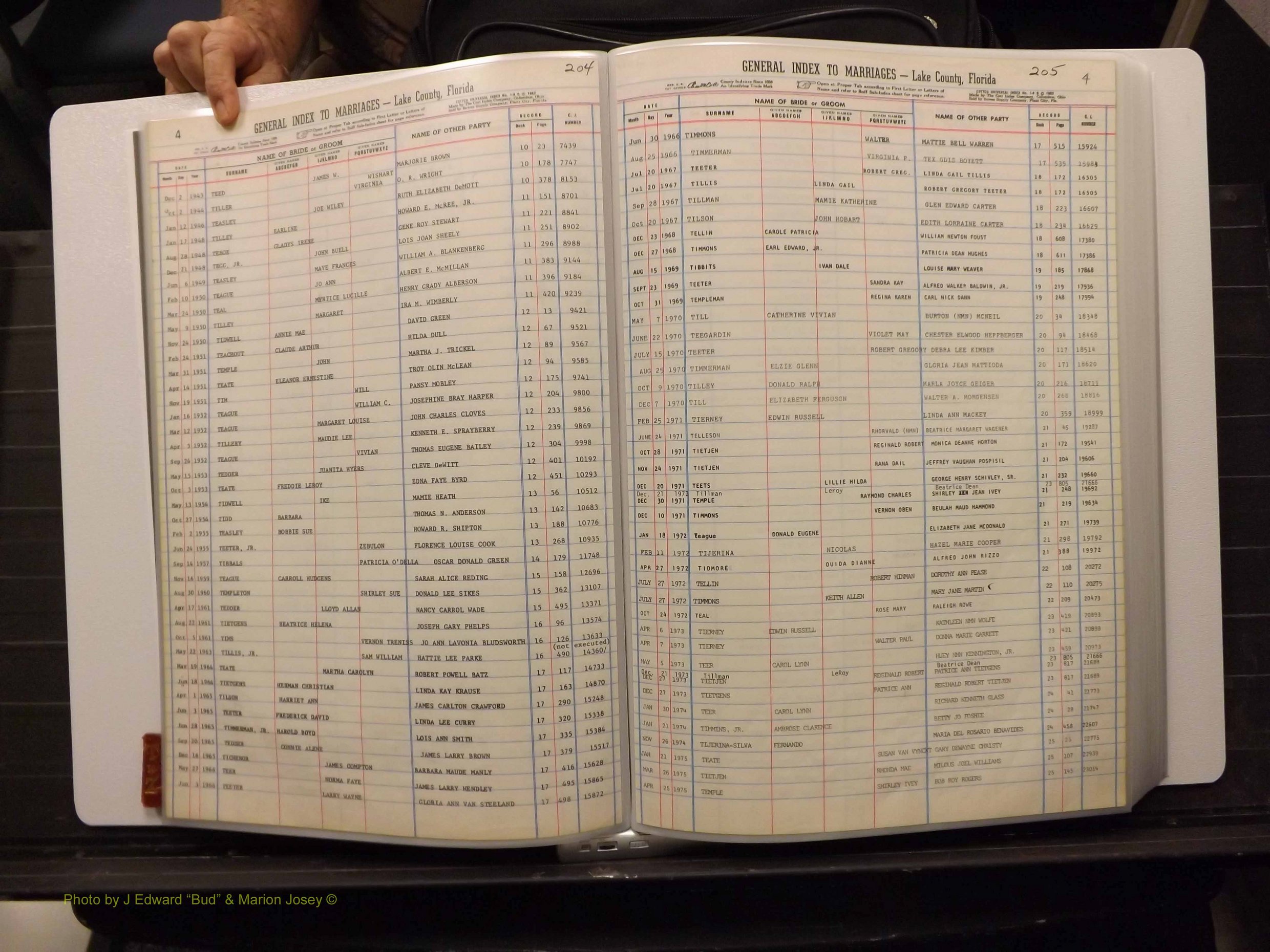 Lake Co, FL Marriage Index T-Z, 1889-1986 (105).JPG