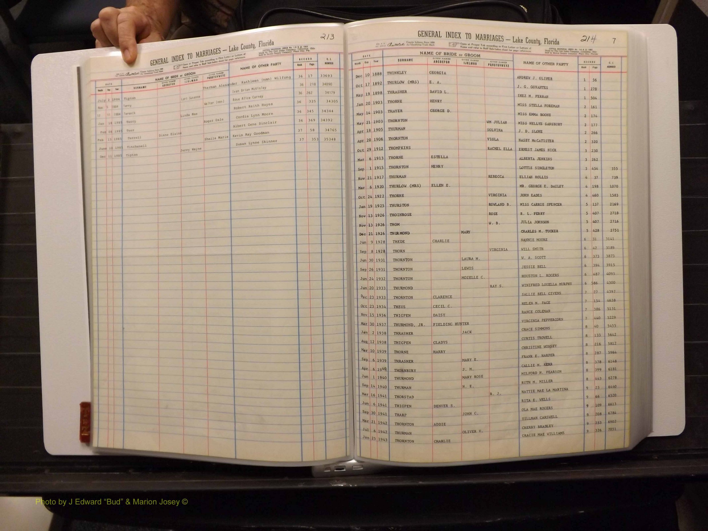 Lake Co, FL Marriage Index T-Z, 1889-1986 (110).JPG