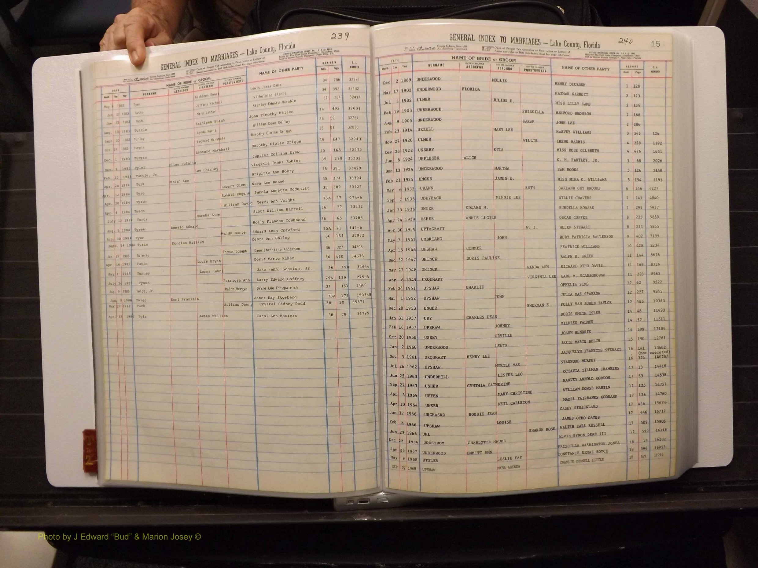 Lake Co, FL Marriage Index T-Z, 1889-1986 (124).JPG