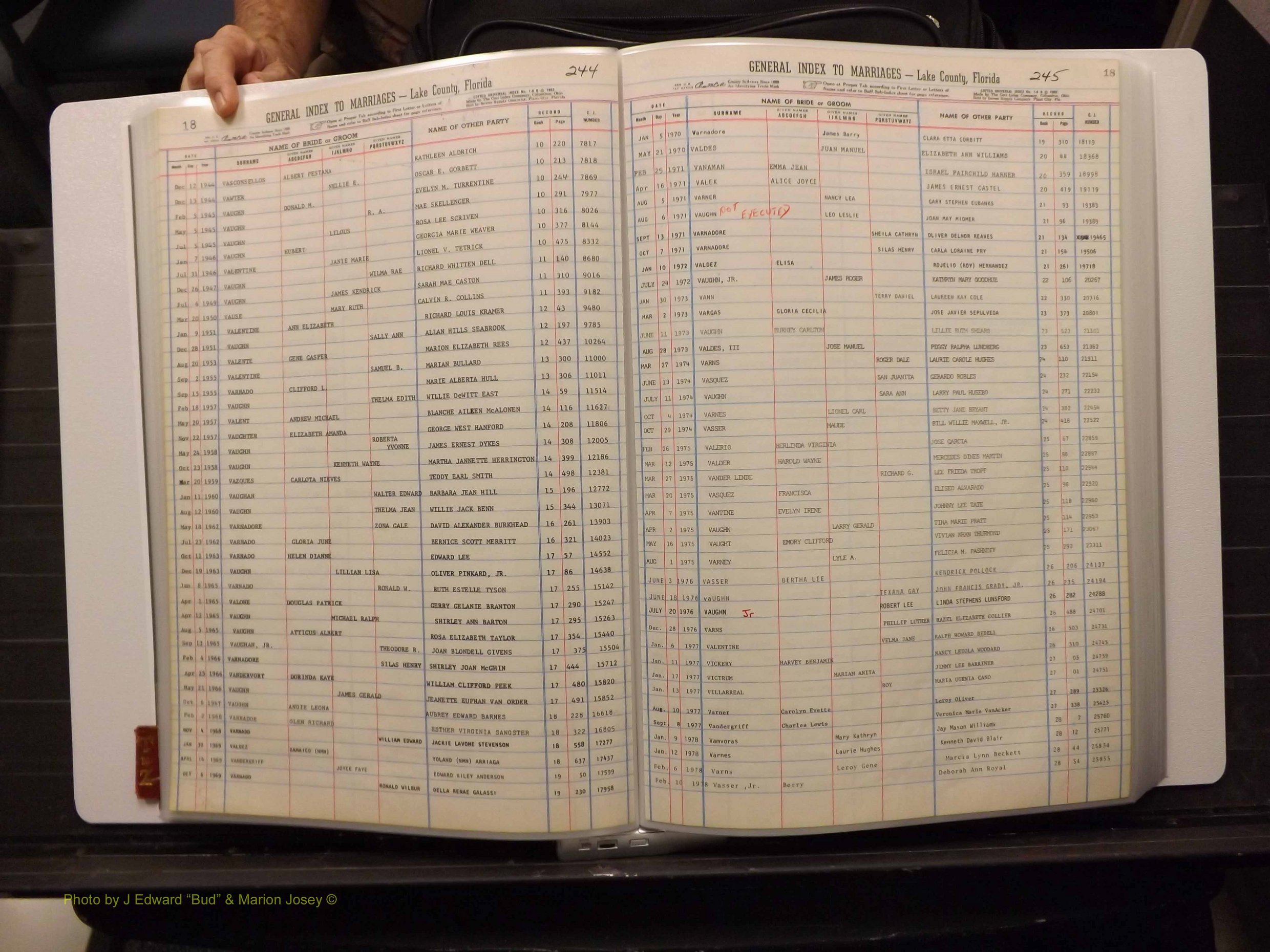 Lake Co, FL Marriage Index T-Z, 1889-1986 (127).JPG