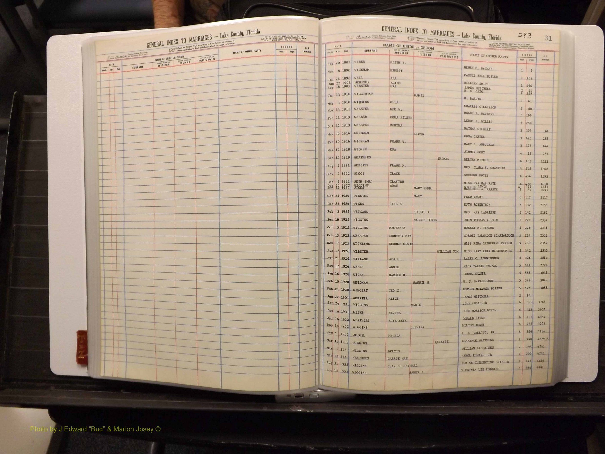 Lake Co, FL Marriage Index T-Z, 1889-1986 (148).JPG