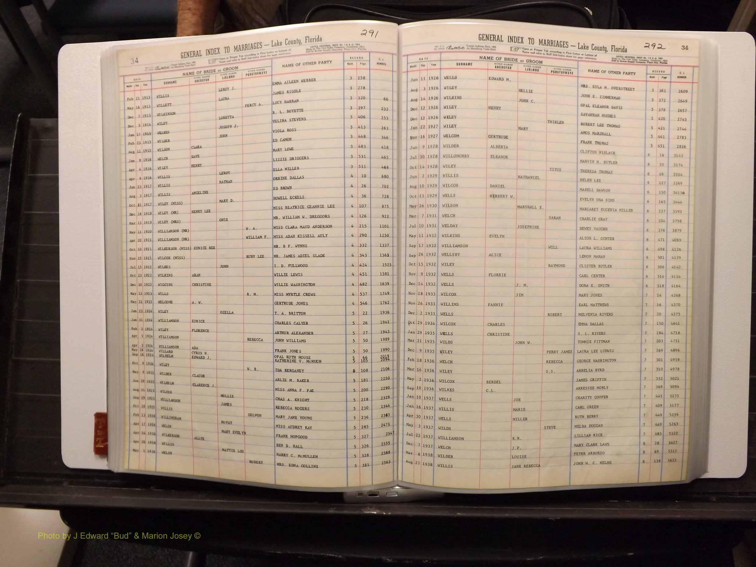 Lake Co, FL Marriage Index T-Z, 1889-1986 (153).JPG