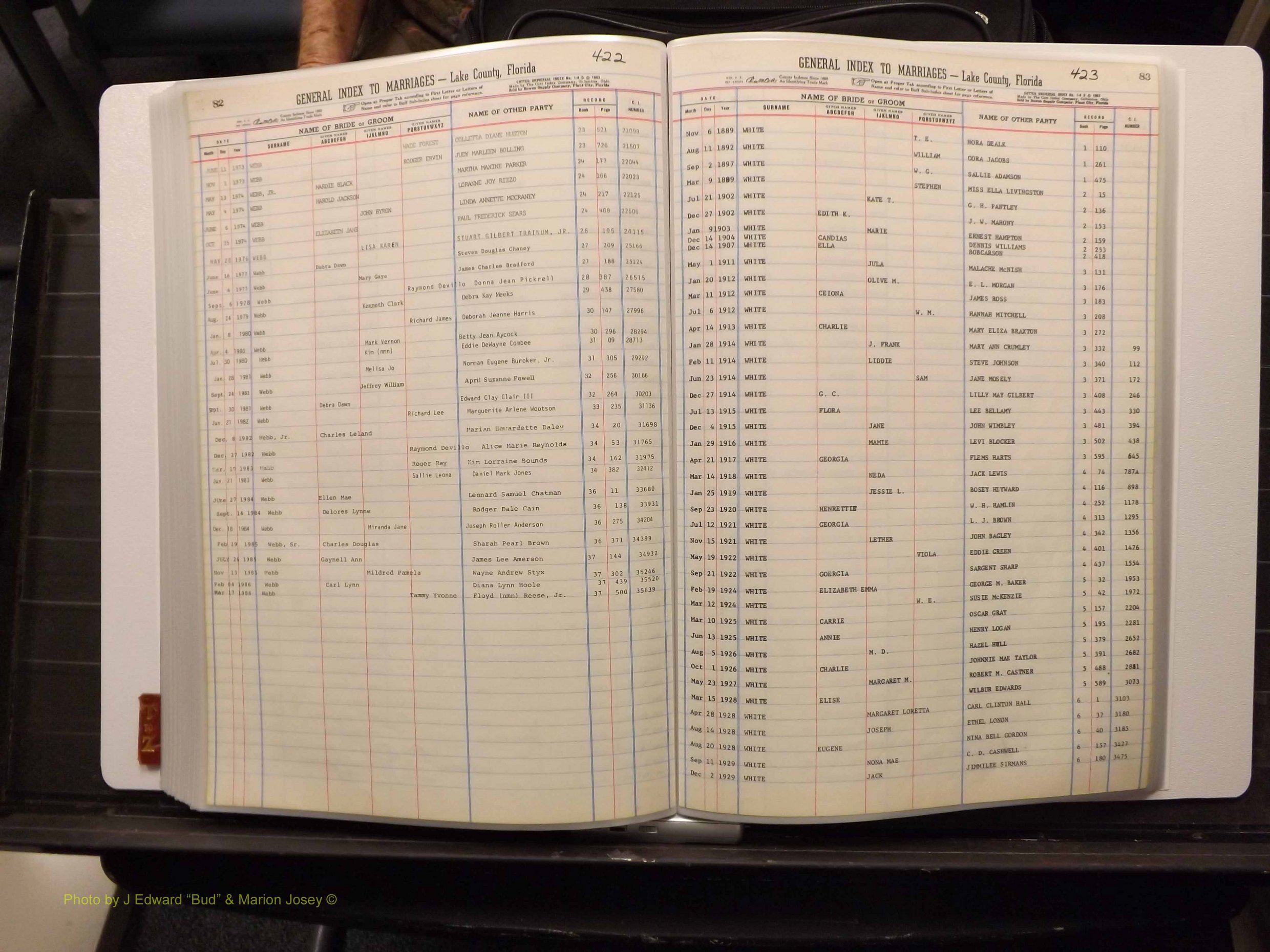 Lake Co, FL Marriage Index T-Z, 1889-1986 (223).JPG