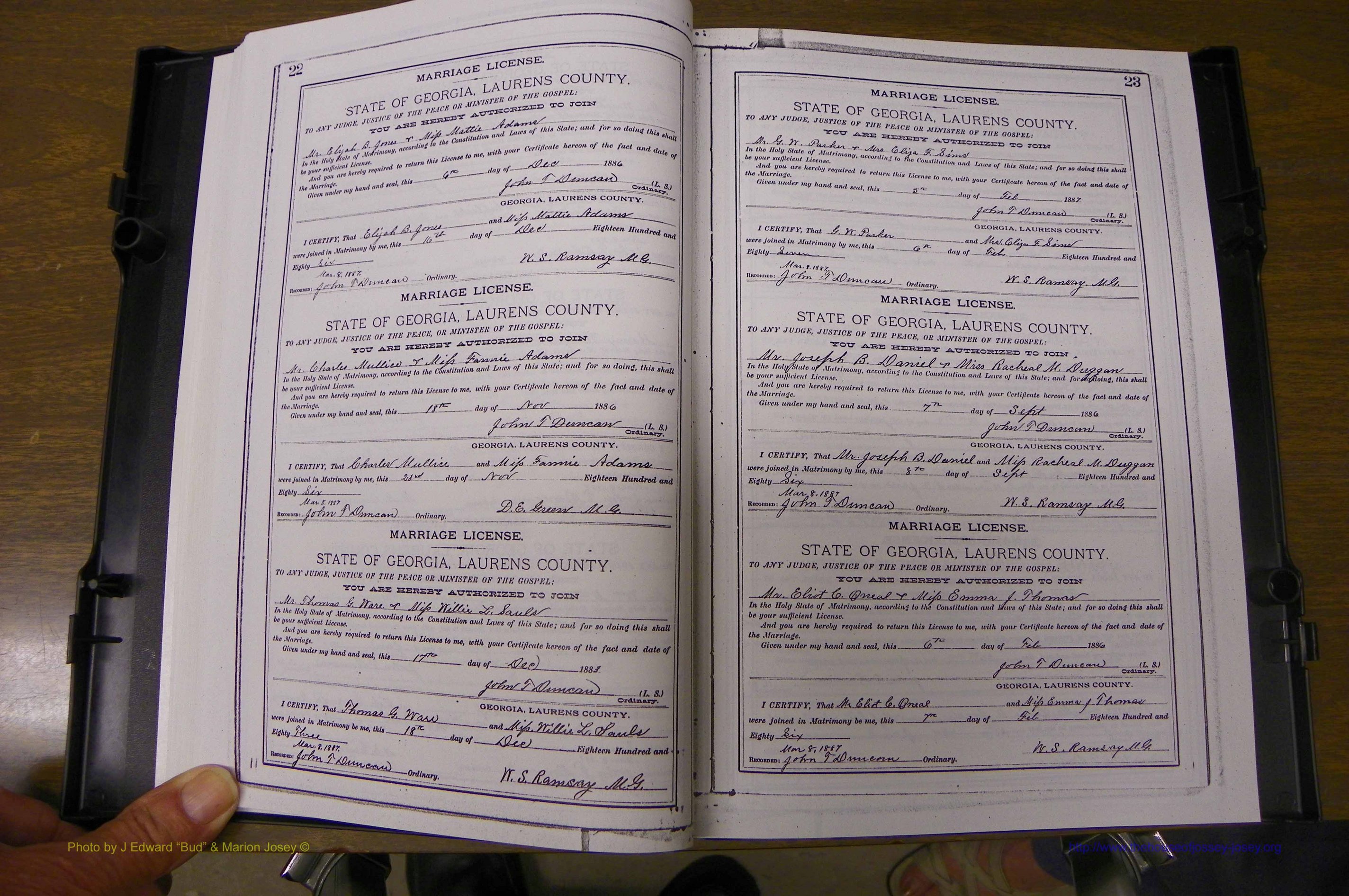 Laurens Co, GA, Marriages Book K, 1886 - 1896, P 022-023.JPG