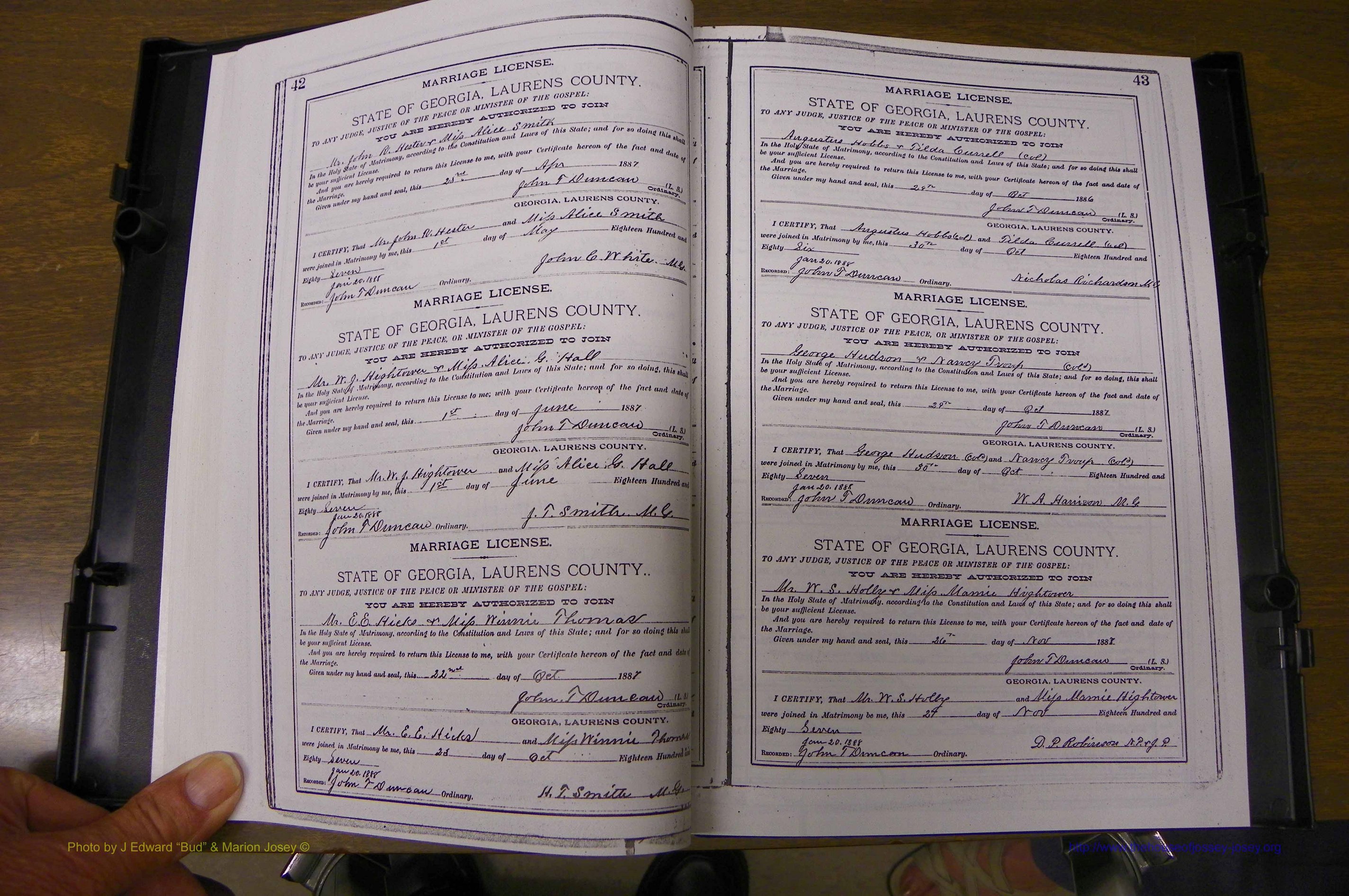 Laurens Co, GA, Marriages Book K, 1886 - 1896, P 042-043.JPG