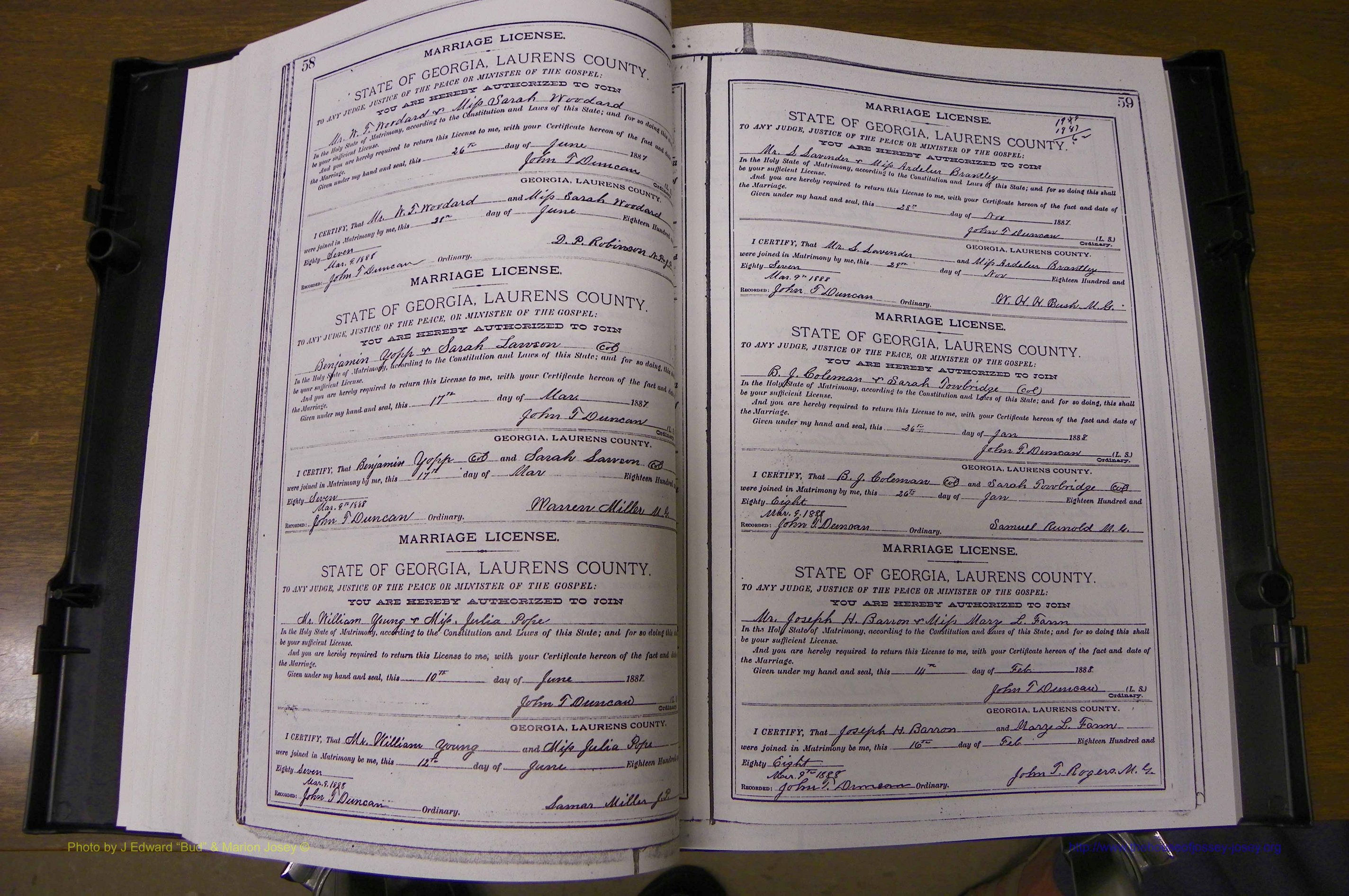 Laurens Co, GA, Marriages Book K, 1886 - 1896, P 058-059.JPG