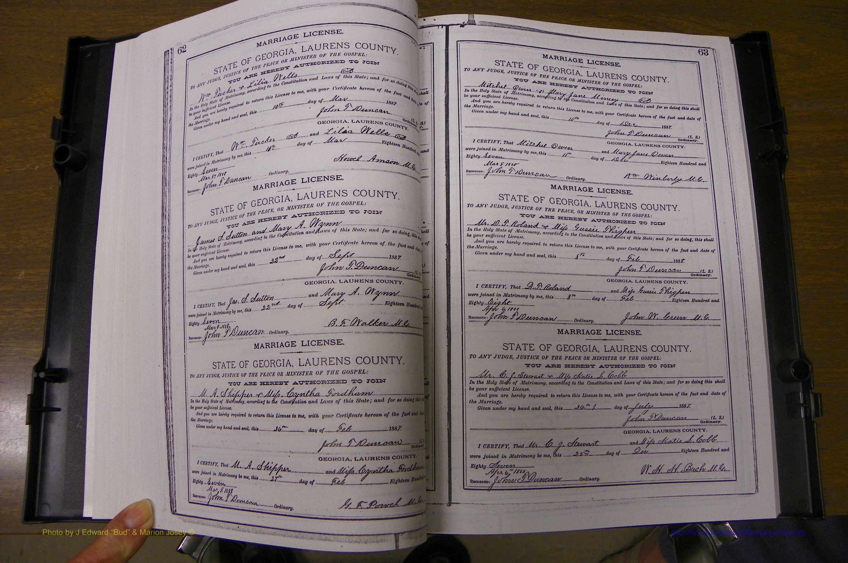 Laurens Co, GA, Marriages Book K, 1886 - 1896, P 062-063.JPG