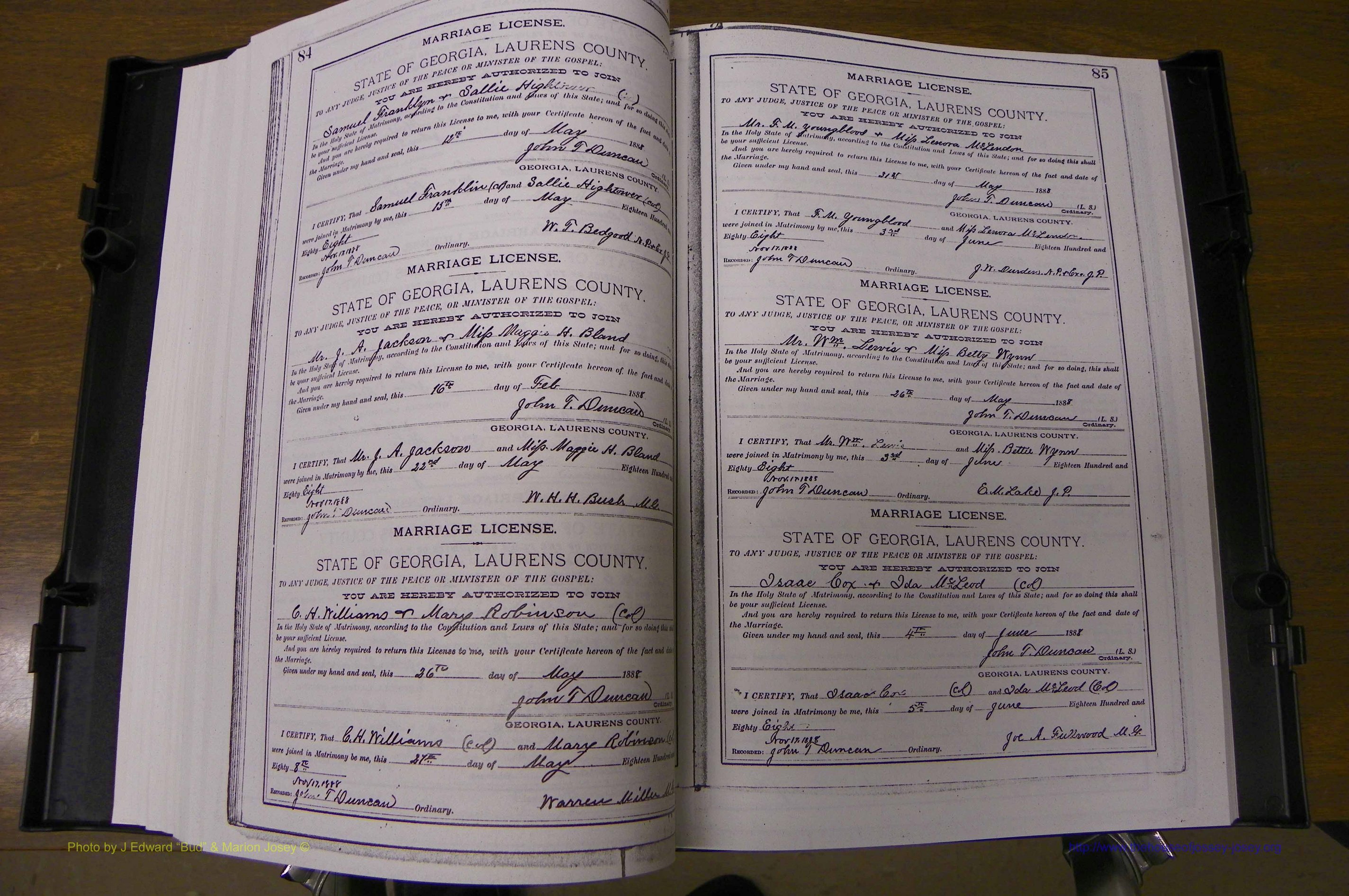 Laurens Co, GA, Marriages Book K, 1886 - 1896, P 084-085.JPG