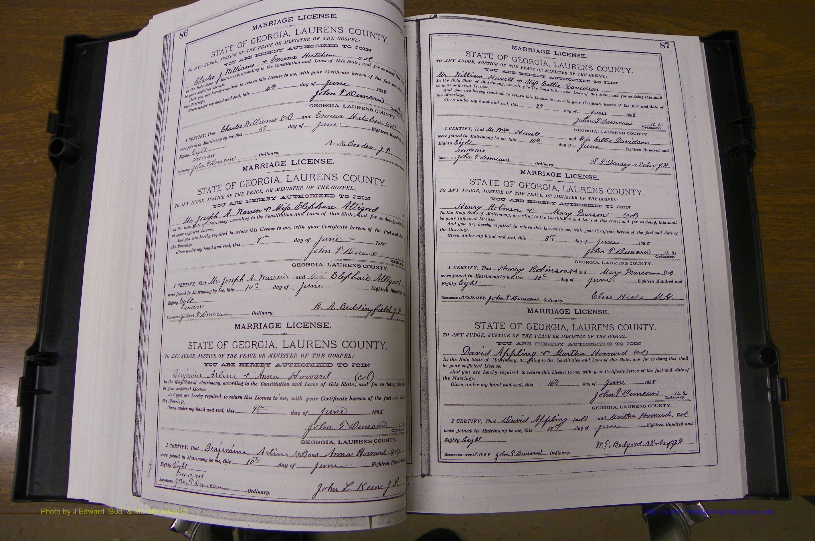 Laurens Co, GA, Marriages Book K, 1886 - 1896, P 086-087.JPG