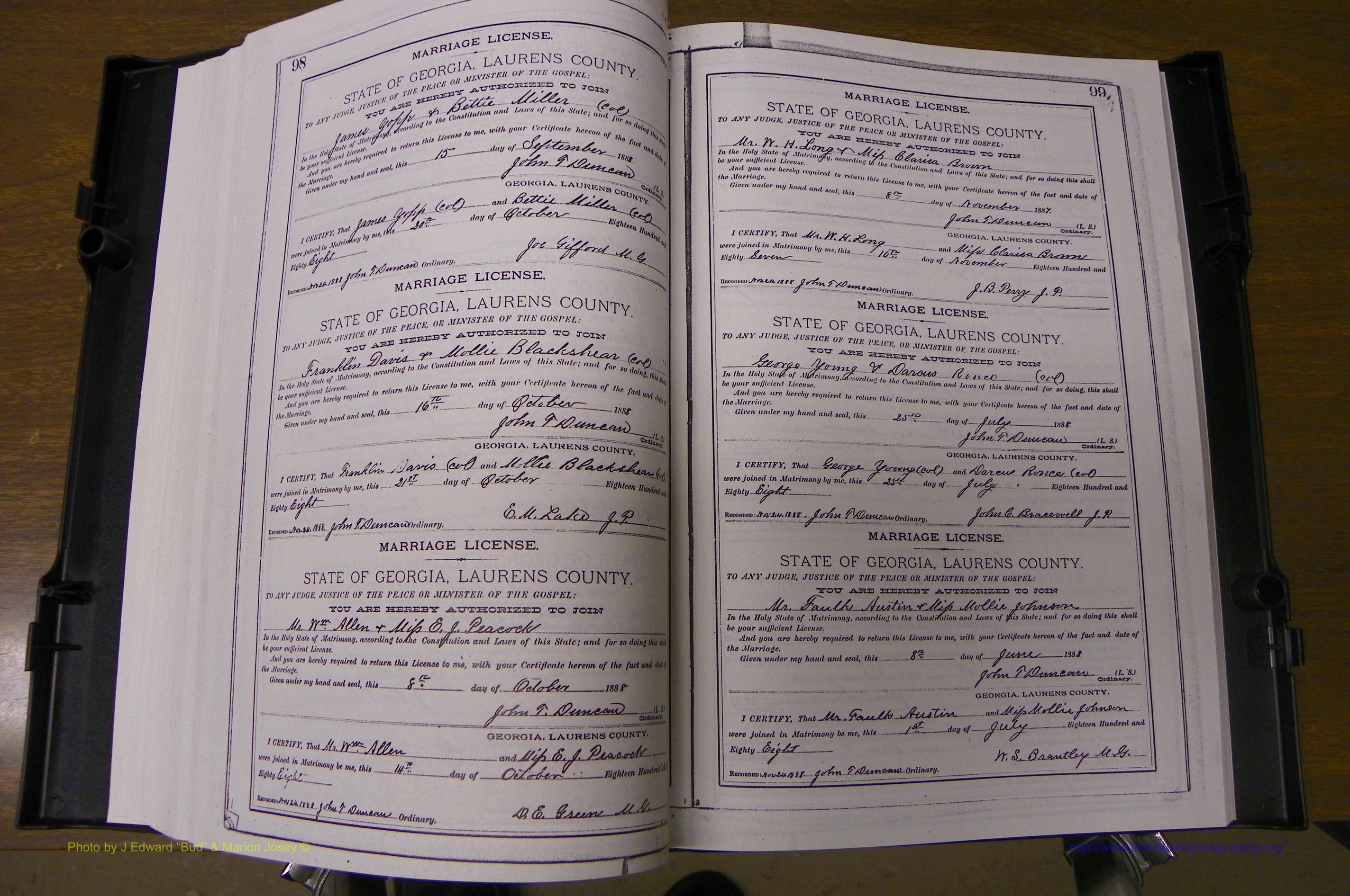 Laurens Co, GA, Marriages Book K, 1886 - 1896, P 098-099.JPG