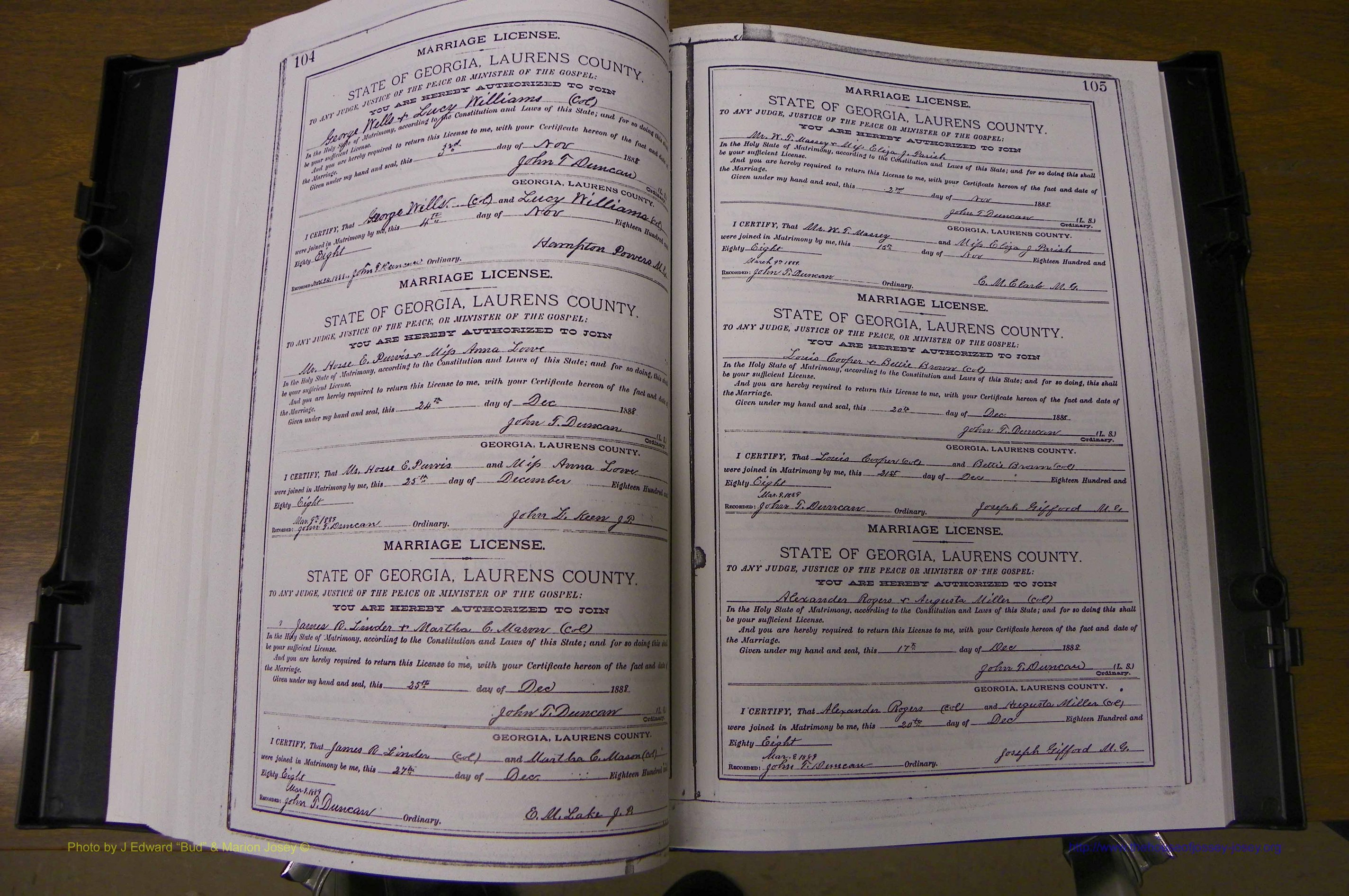 Laurens Co, GA, Marriages Book K, 1886 - 1896, P 104-105.JPG