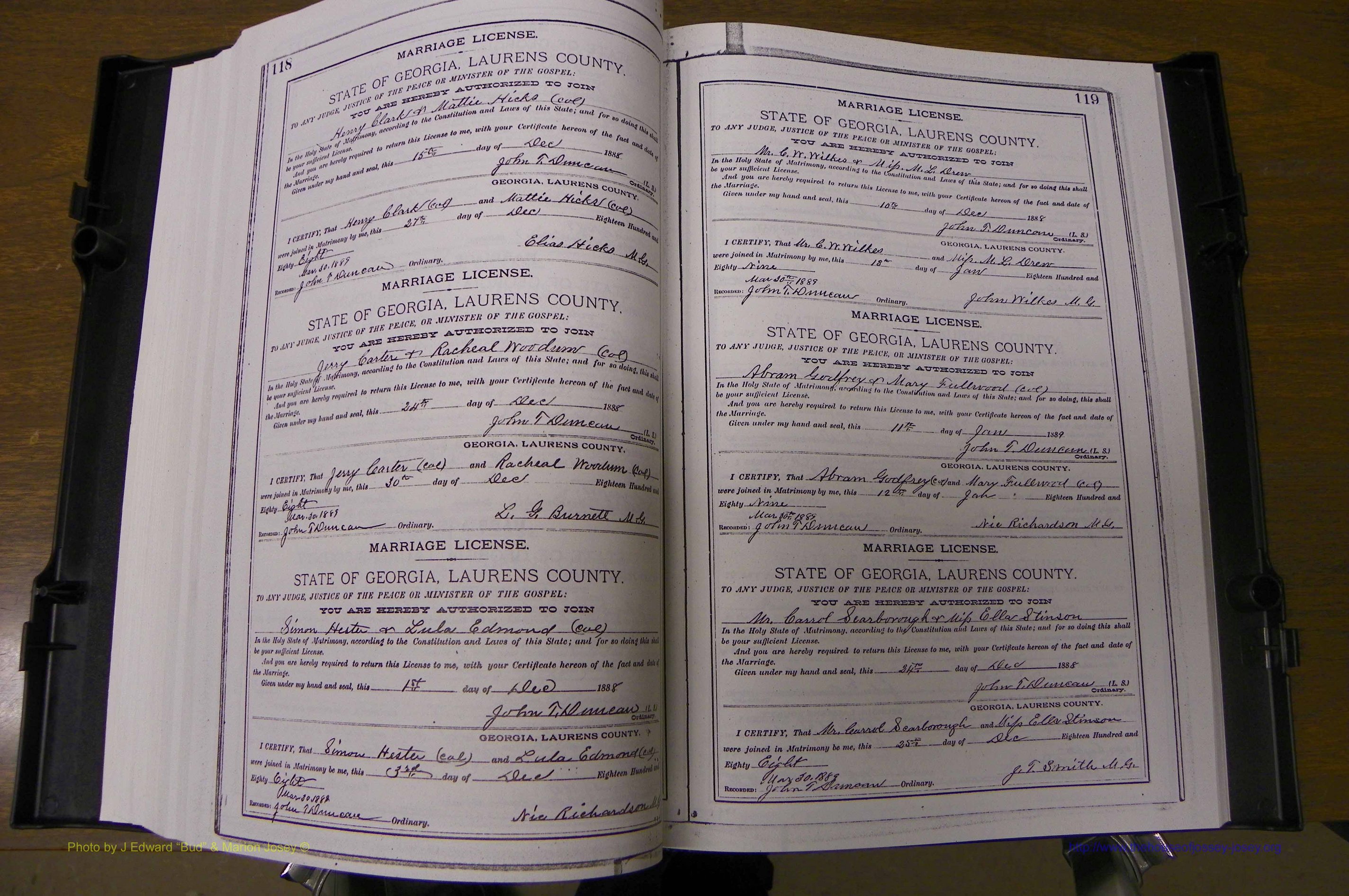 Laurens Co, GA, Marriages Book K, 1886 - 1896, P 118-119.JPG
