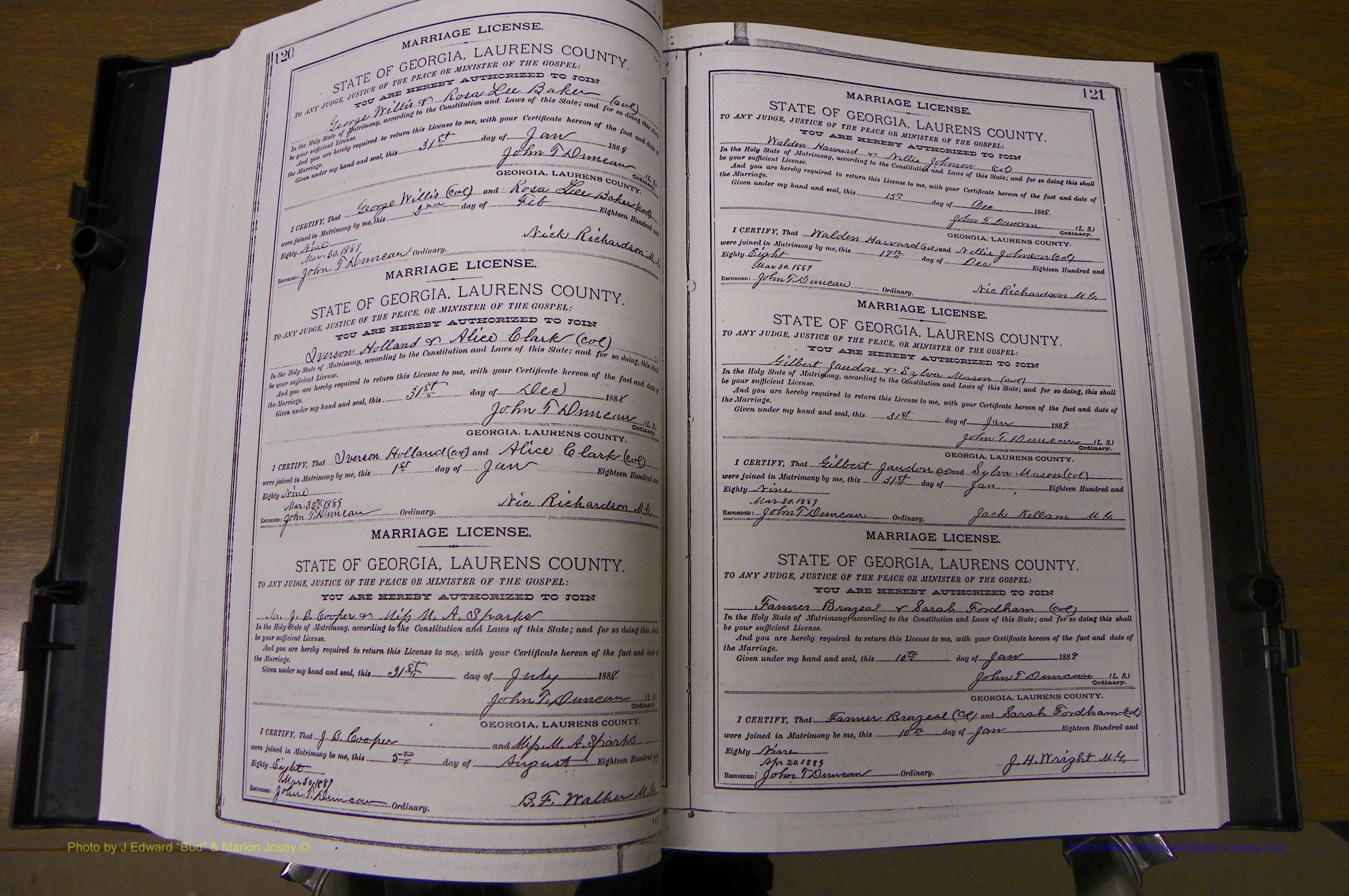 Laurens Co, GA, Marriages Book K, 1886 - 1896, P 120-121.JPG