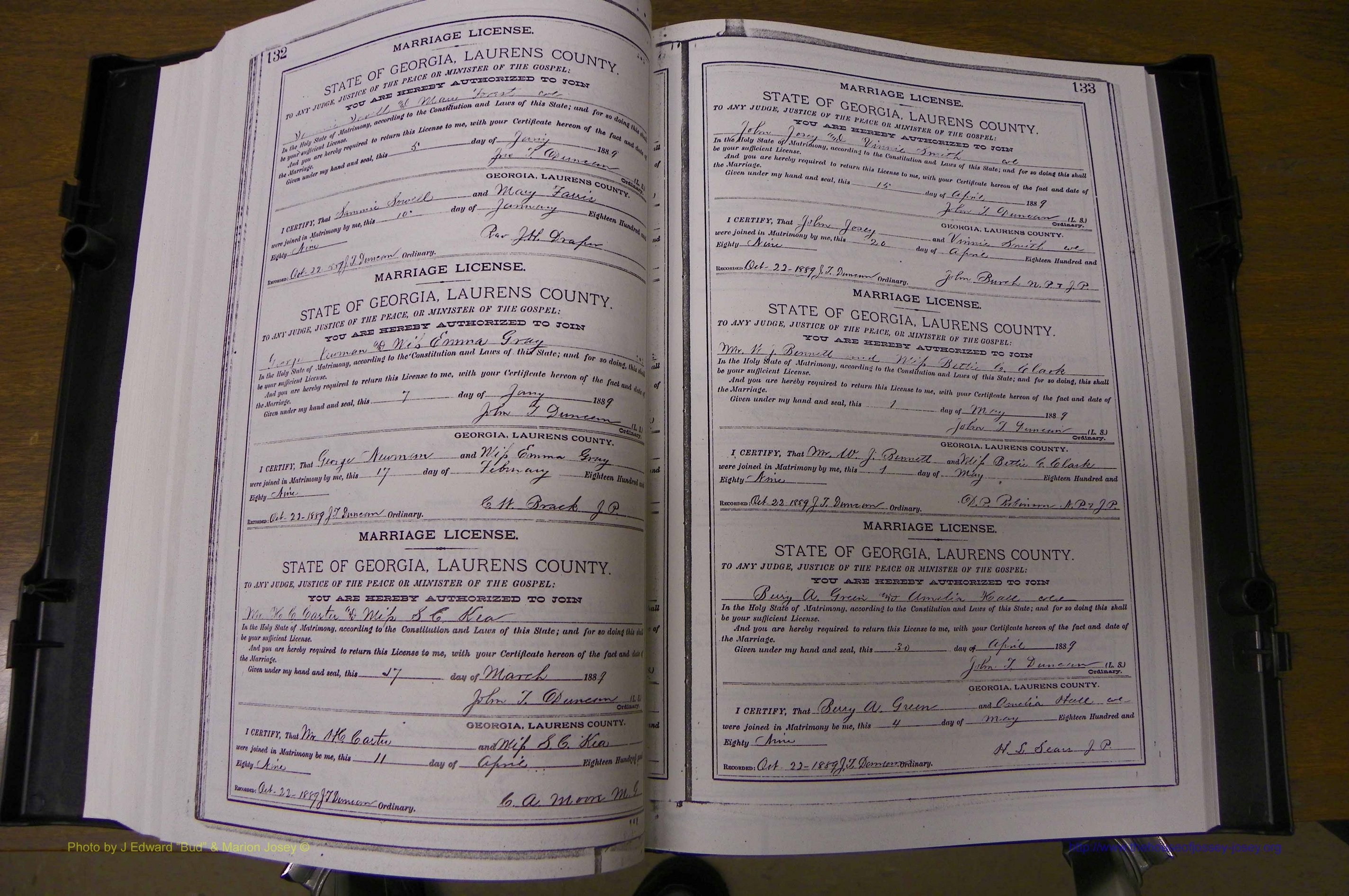 Laurens Co, GA, Marriages Book K, 1886 - 1896, P 132-133.JPG