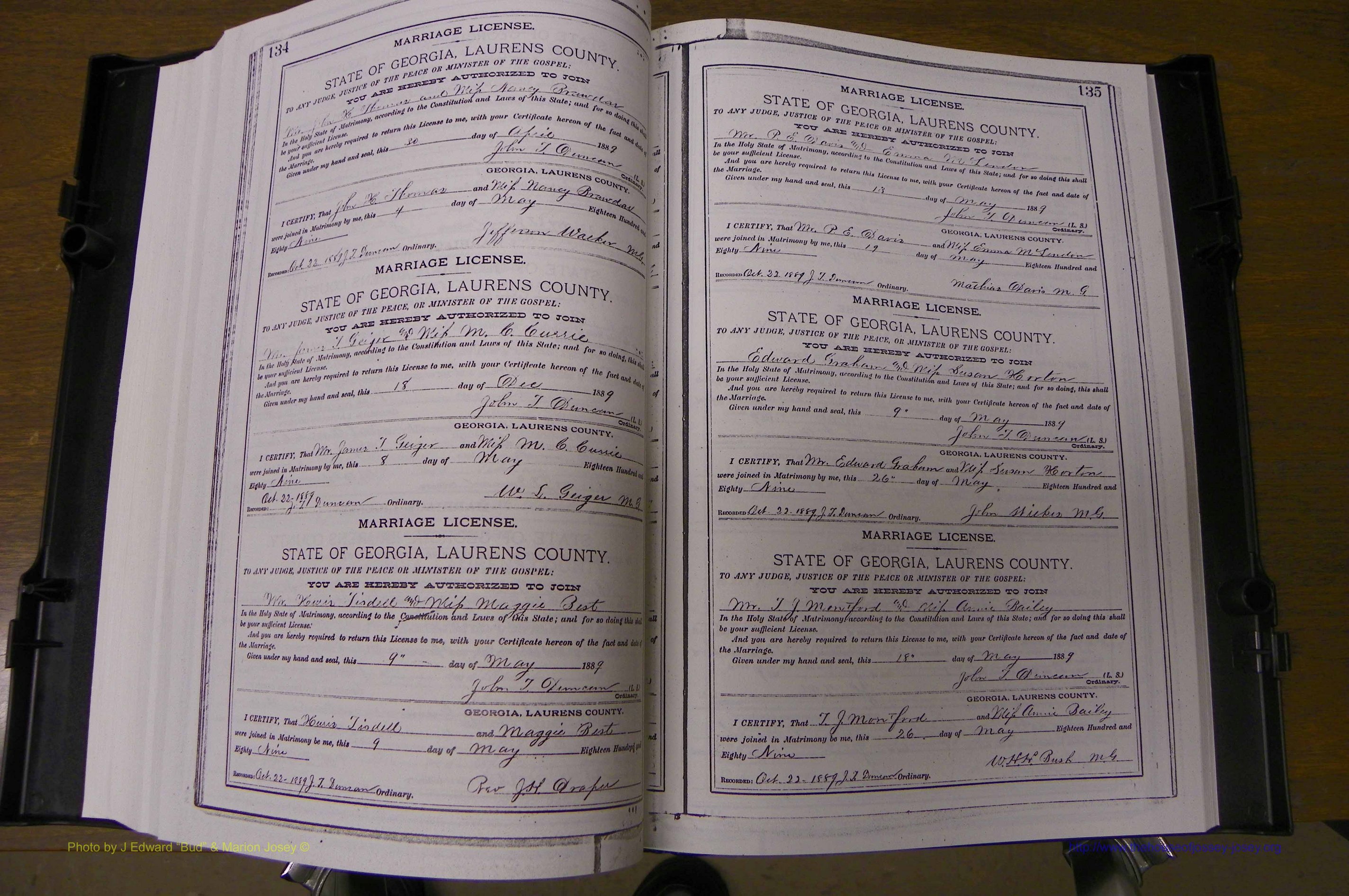 Laurens Co, GA, Marriages Book K, 1886 - 1896, P 134-135.JPG
