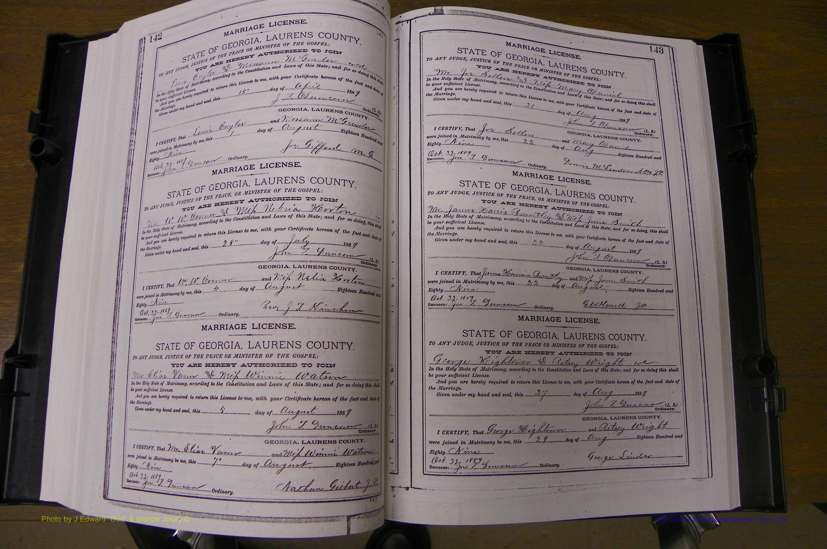 Laurens Co, GA, Marriages Book K, 1886 - 1896, P 142-143.JPG