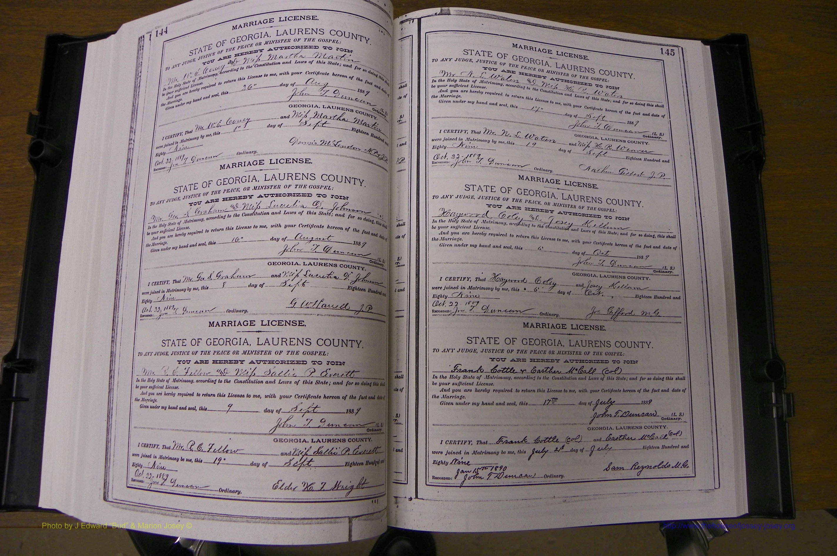 Laurens Co, GA, Marriages Book K, 1886 - 1896, P 144-145.JPG