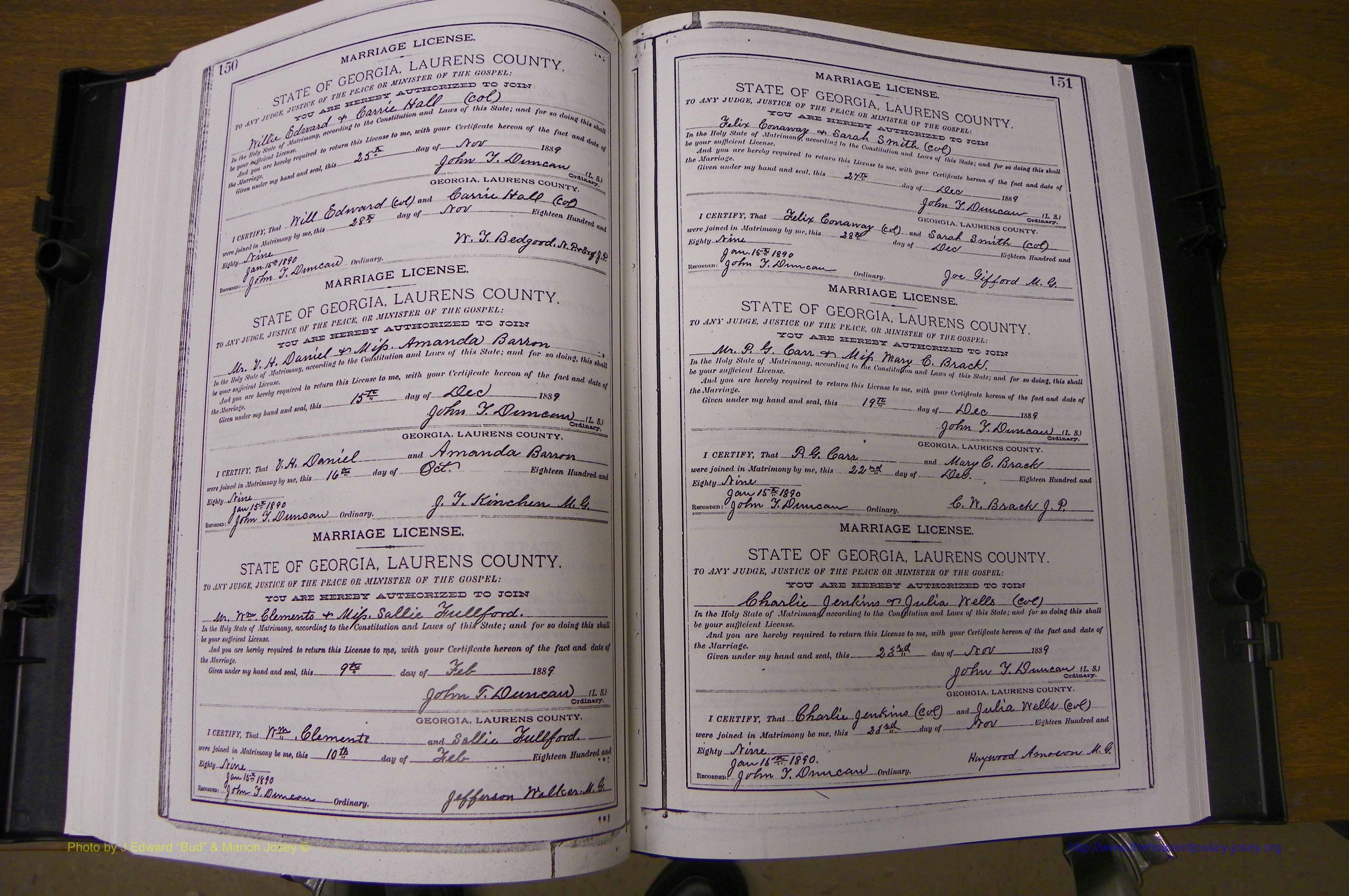 Laurens Co, GA, Marriages Book K, 1886 - 1896, P 150-151.JPG