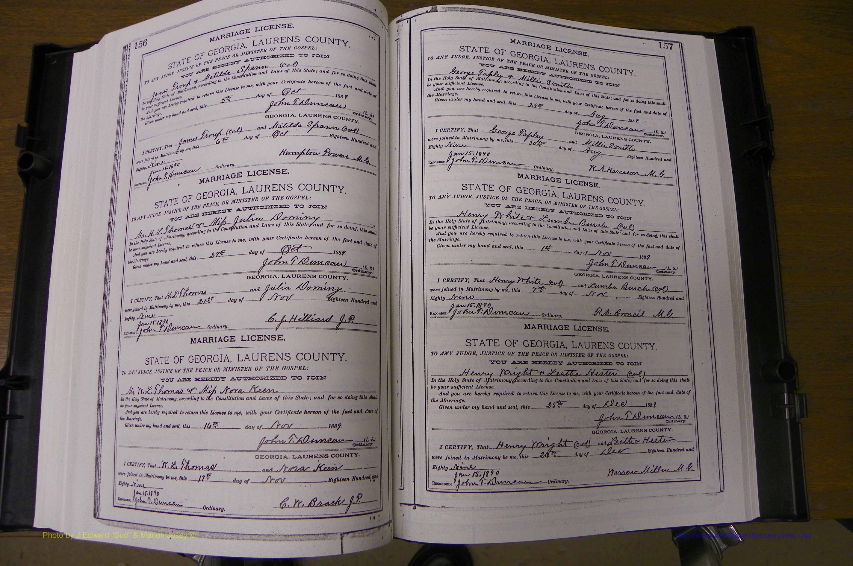 Laurens Co, GA, Marriages Book K, 1886 - 1896, P 156-157.JPG