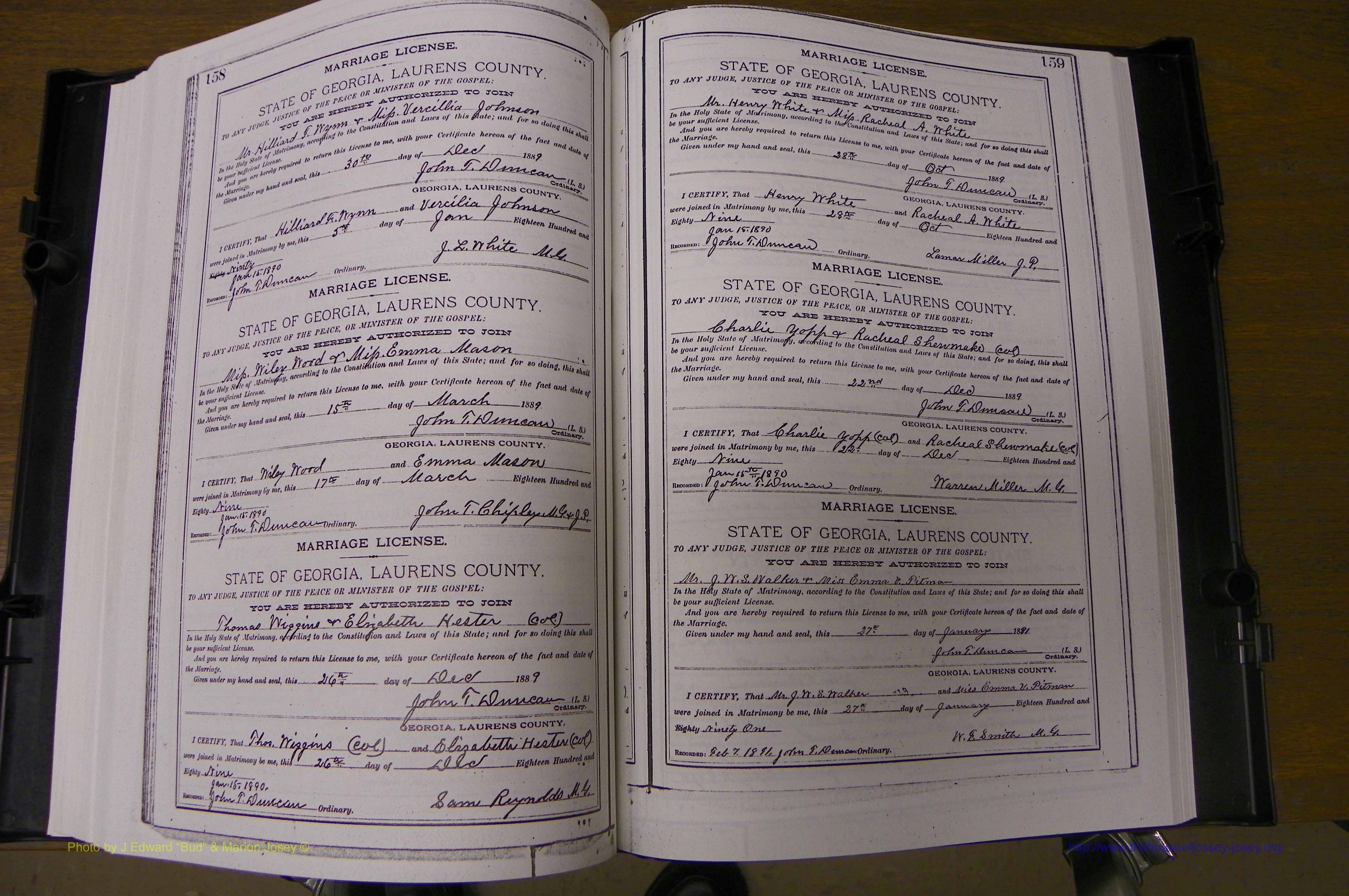 Laurens Co, GA, Marriages Book K, 1886 - 1896, P 158-159.JPG