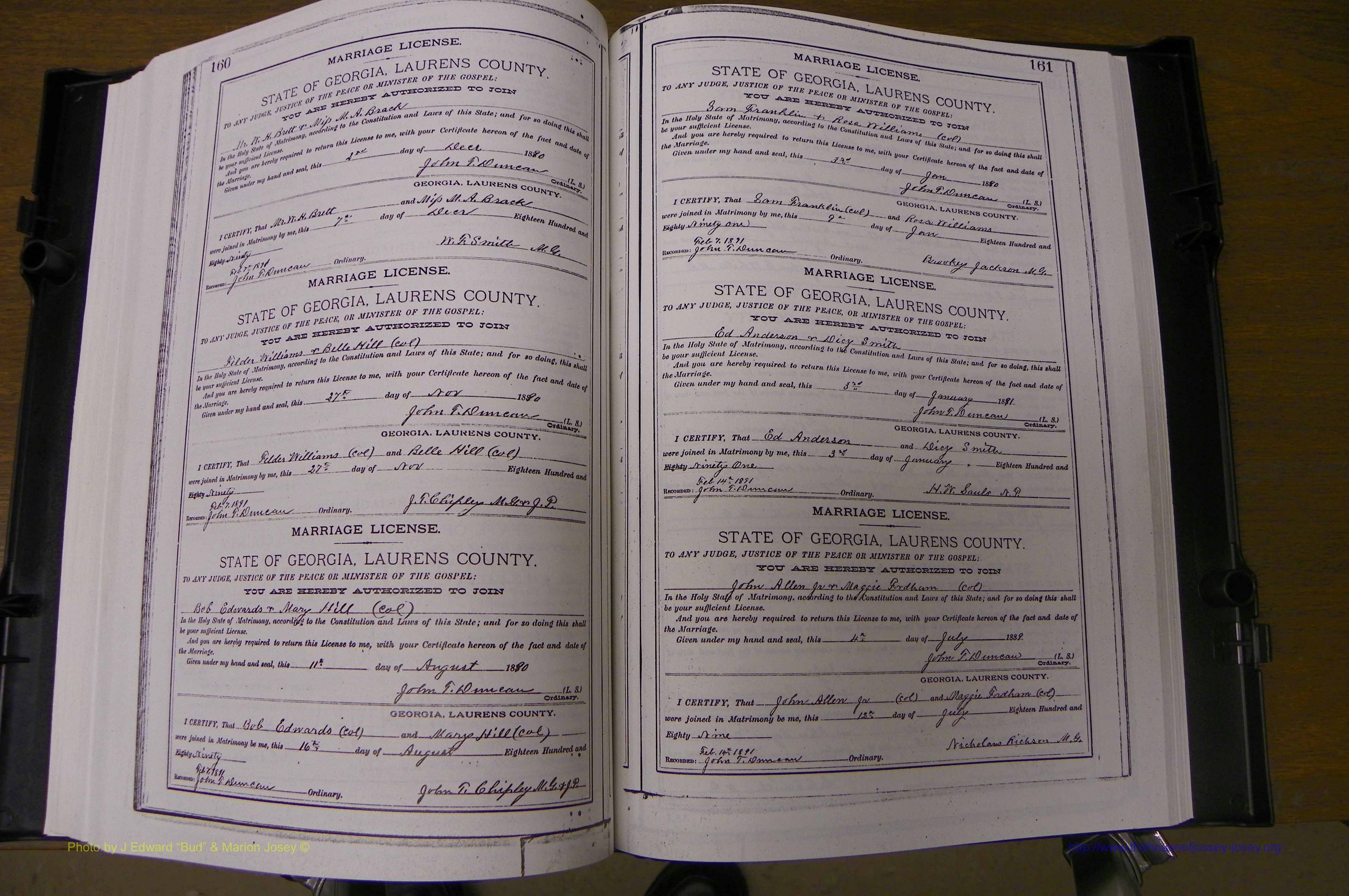 Laurens Co, GA, Marriages Book K, 1886 - 1896, P 160-161.JPG