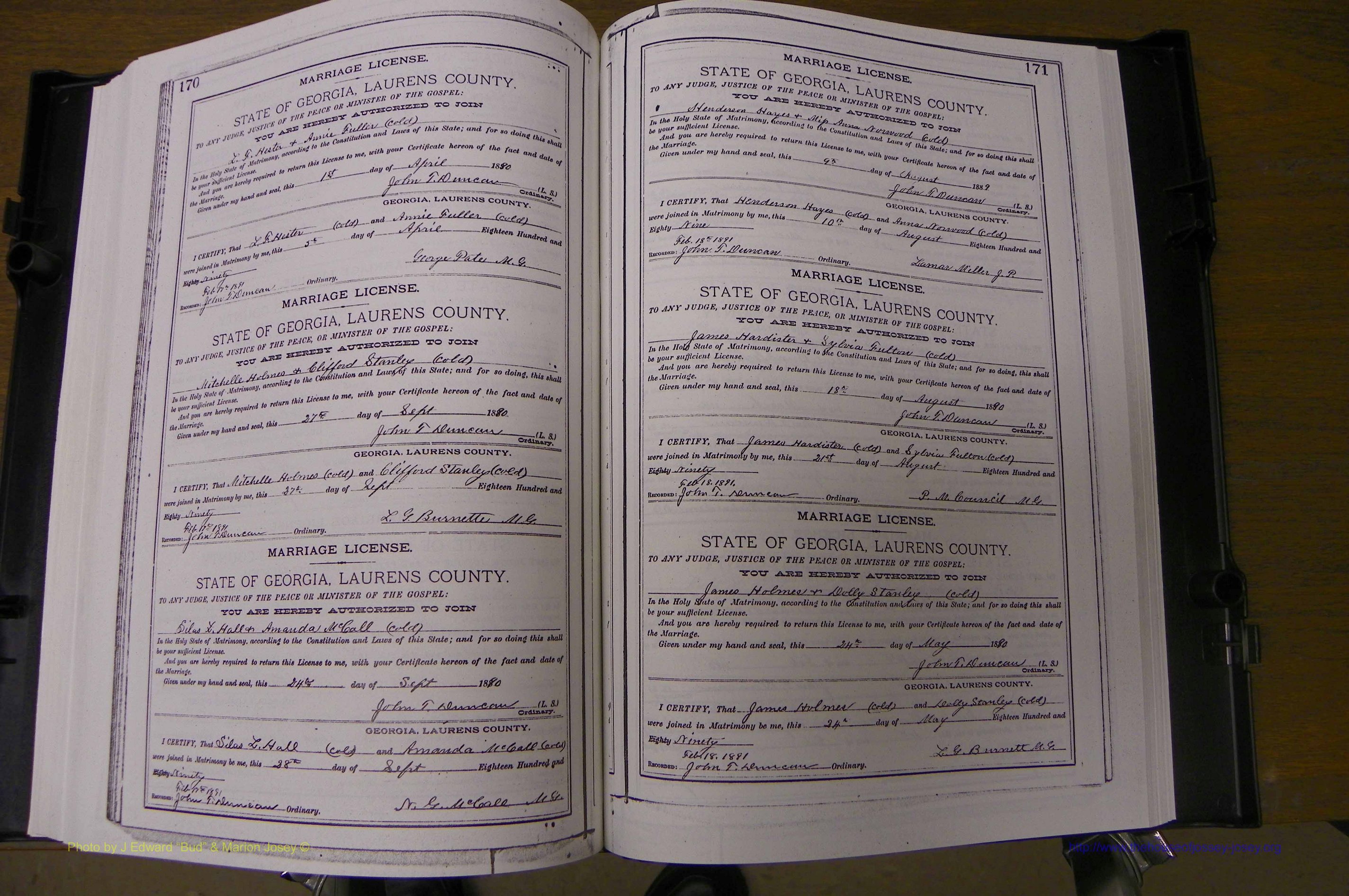 Laurens Co, GA, Marriages Book K, 1886 - 1896, P 170-171.JPG