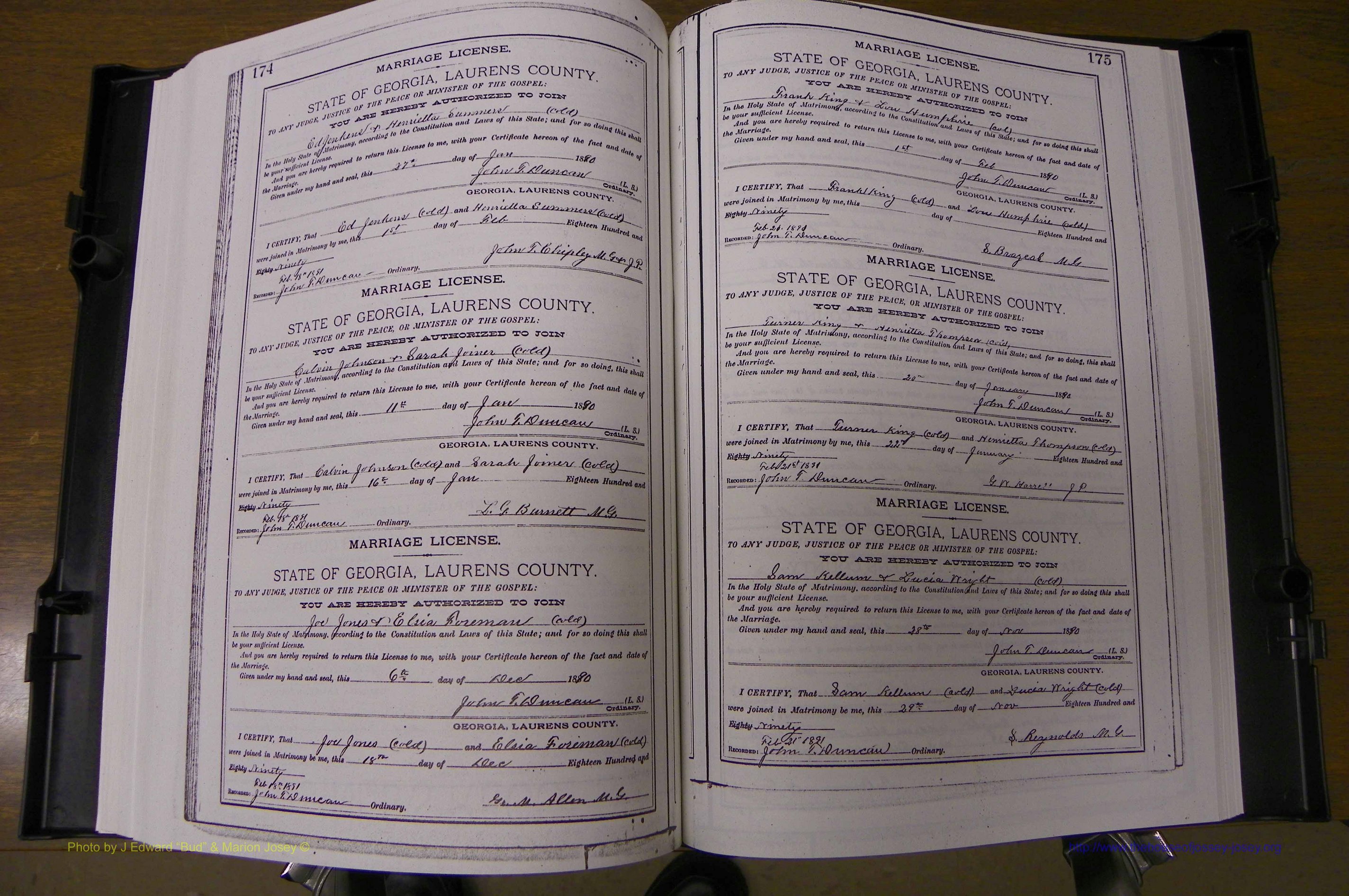 Laurens Co, GA, Marriages Book K, 1886 - 1896, P 174-175.JPG