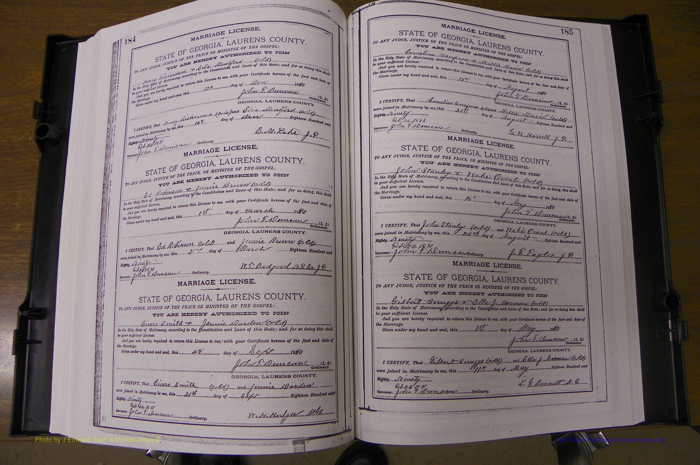 Laurens Co, GA, Marriages Book K, 1886 - 1896, P 184-185.JPG