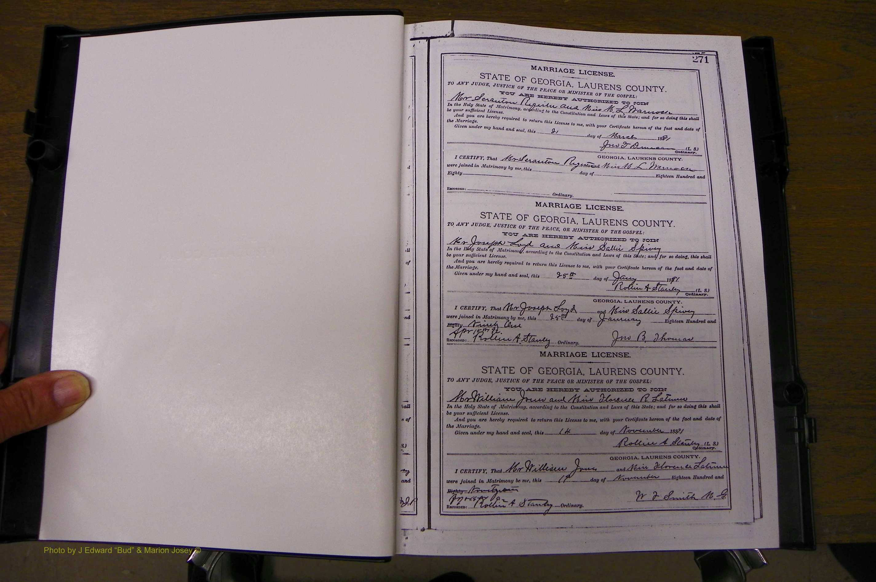 Laurens Co, GA, Marriages Book K, 1886 - 1896, P 271.JPG