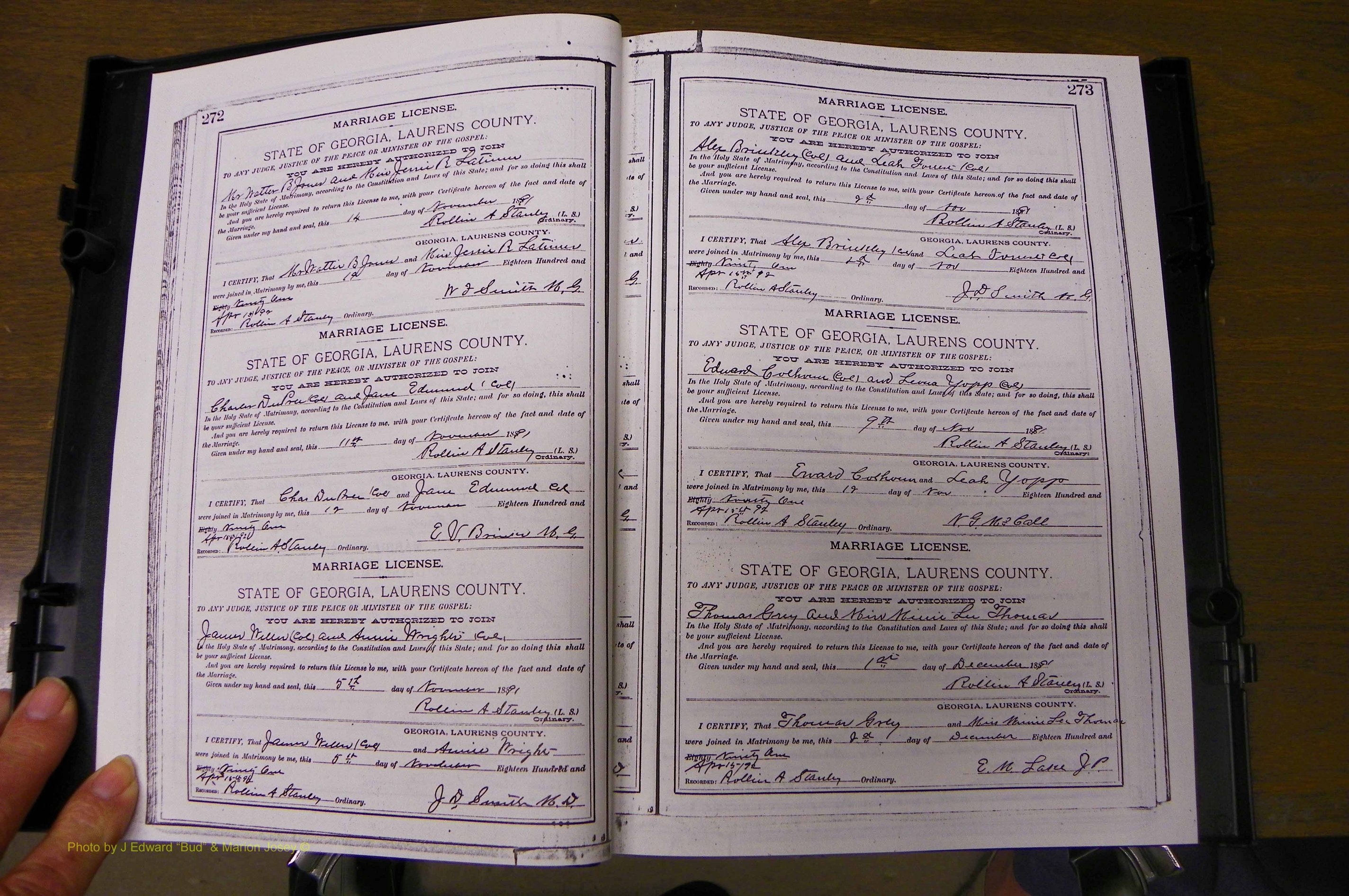 Laurens Co, GA, Marriages Book K, 1886 - 1896, P 272-273.JPG