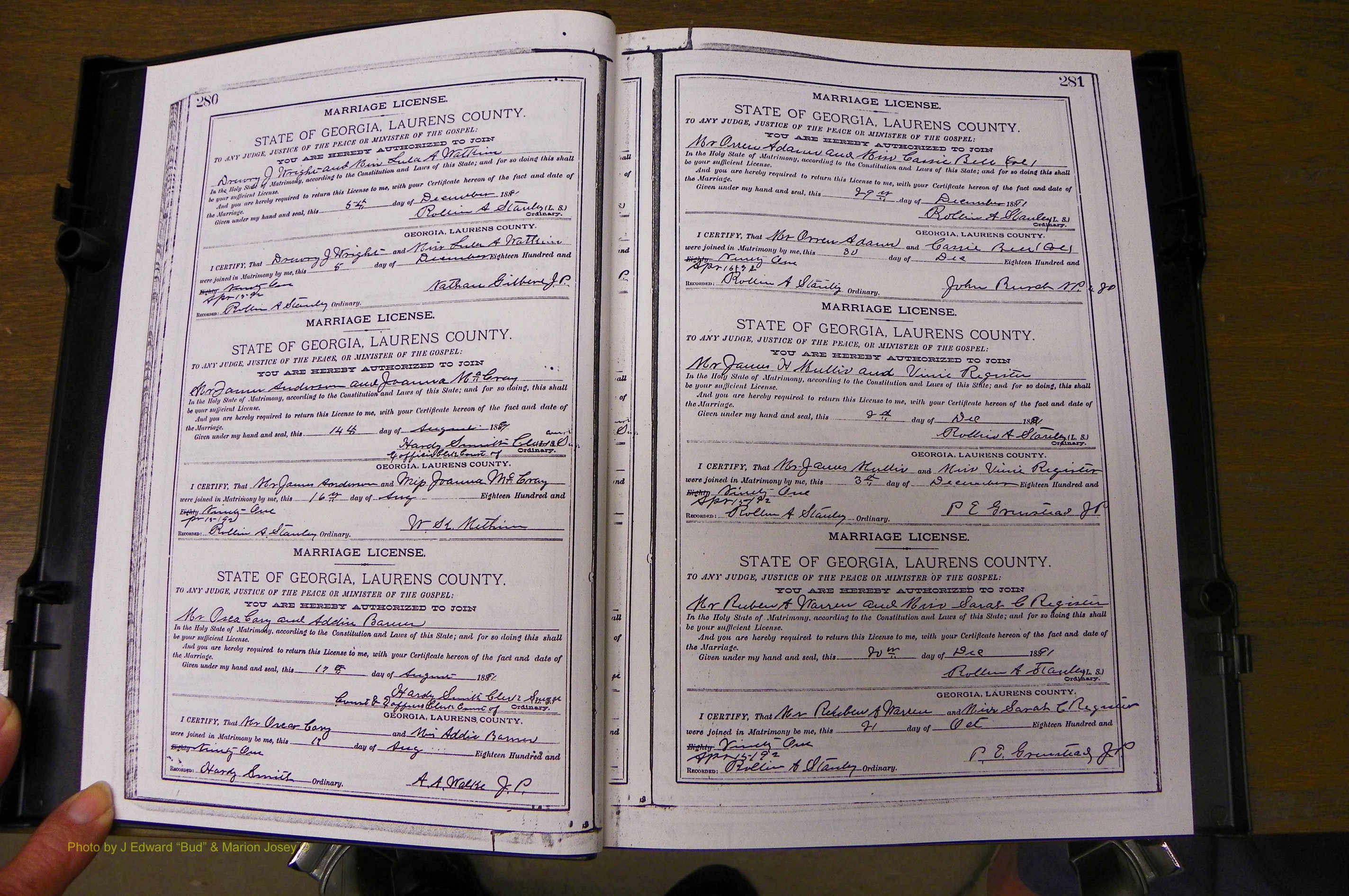 Laurens Co, GA, Marriages Book K, 1886 - 1896, P 280-281.JPG