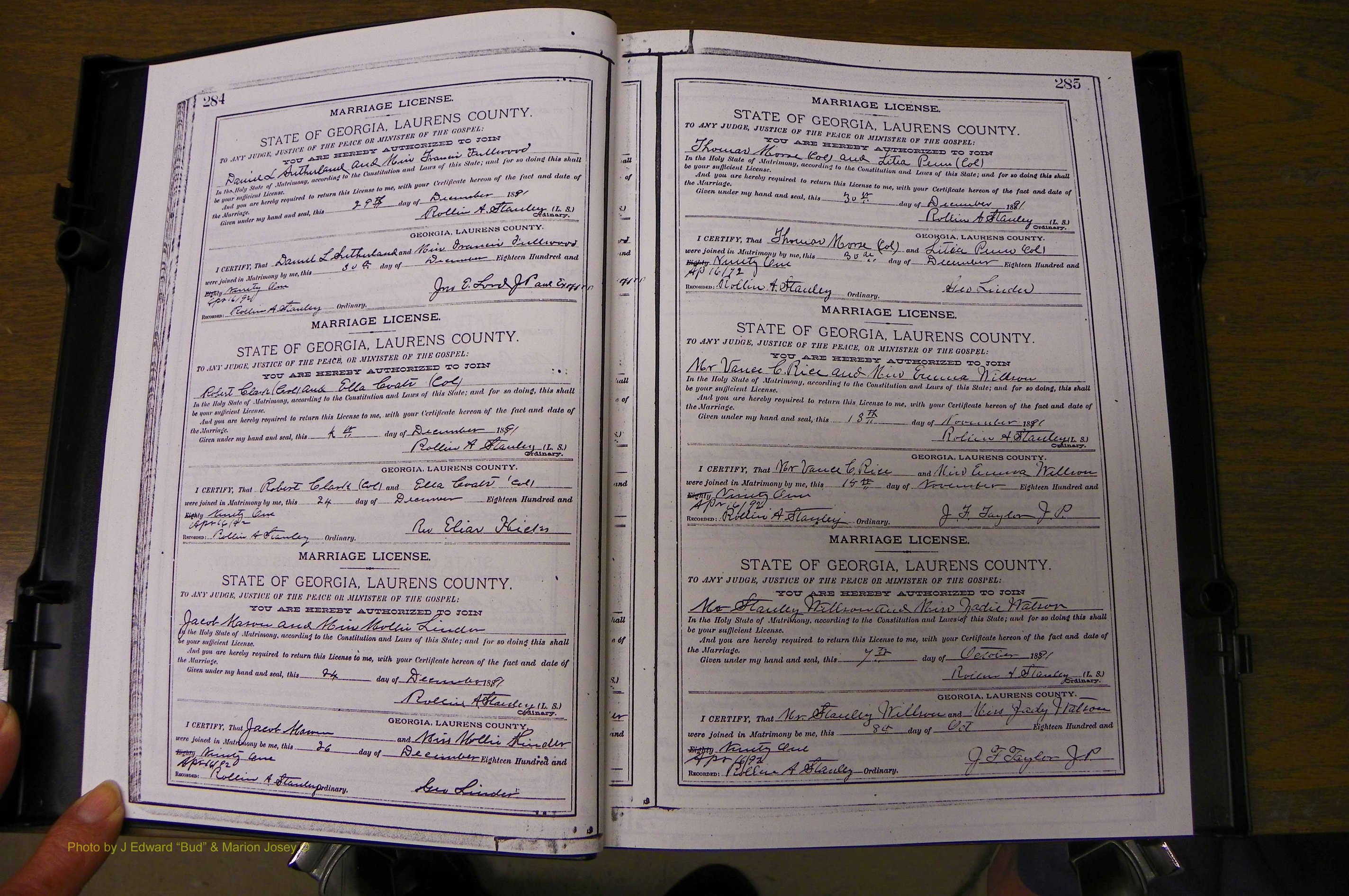 Laurens Co, GA, Marriages Book K, 1886 - 1896, P 284-285.JPG