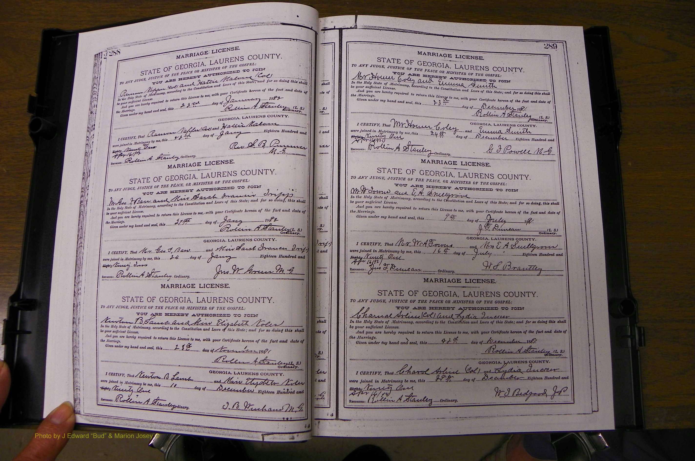 Laurens Co, GA, Marriages Book K, 1886 - 1896, P 288-289.JPG