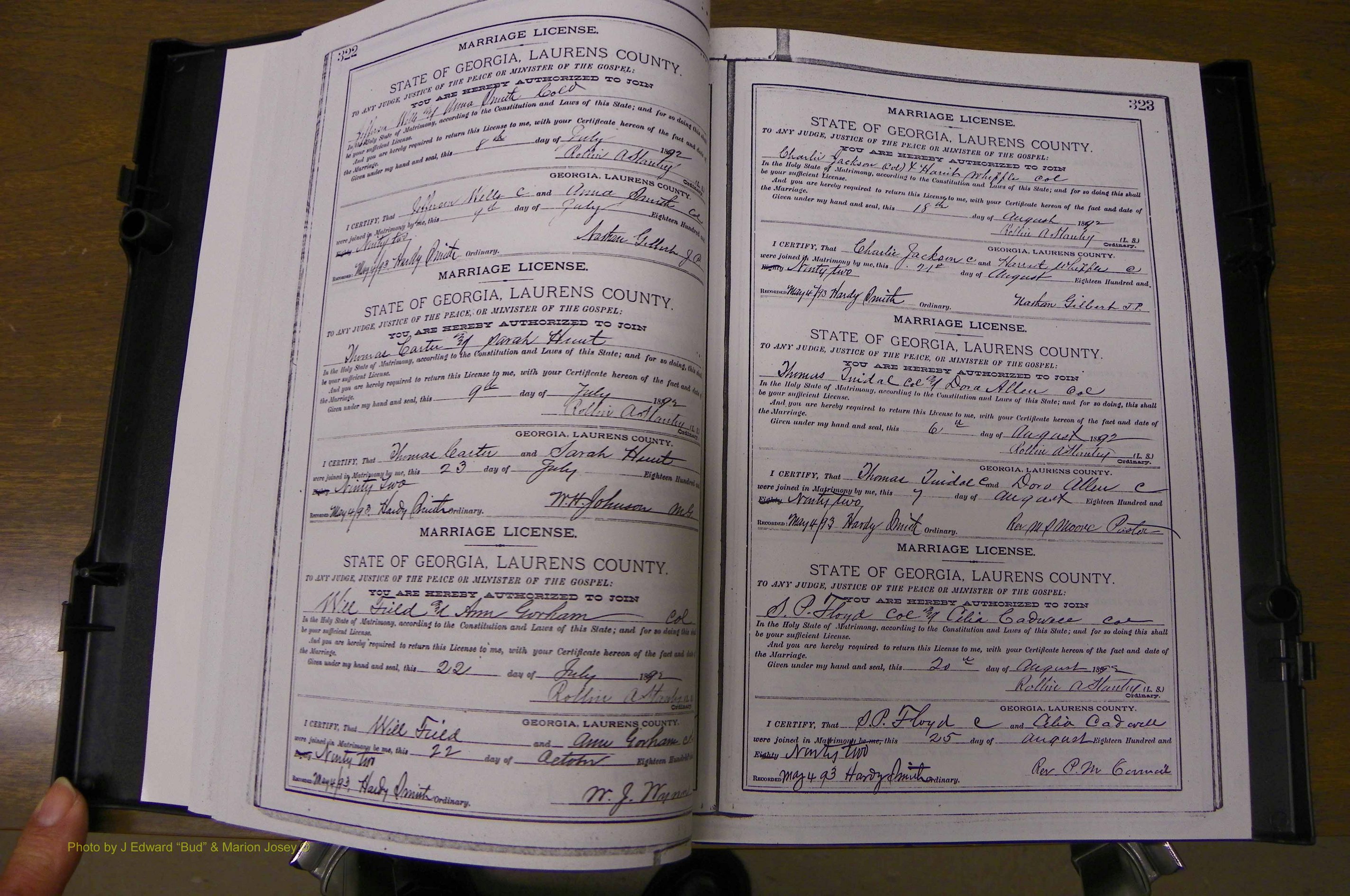 Laurens Co, GA, Marriages Book K, 1886 - 1896, P 322-323.JPG