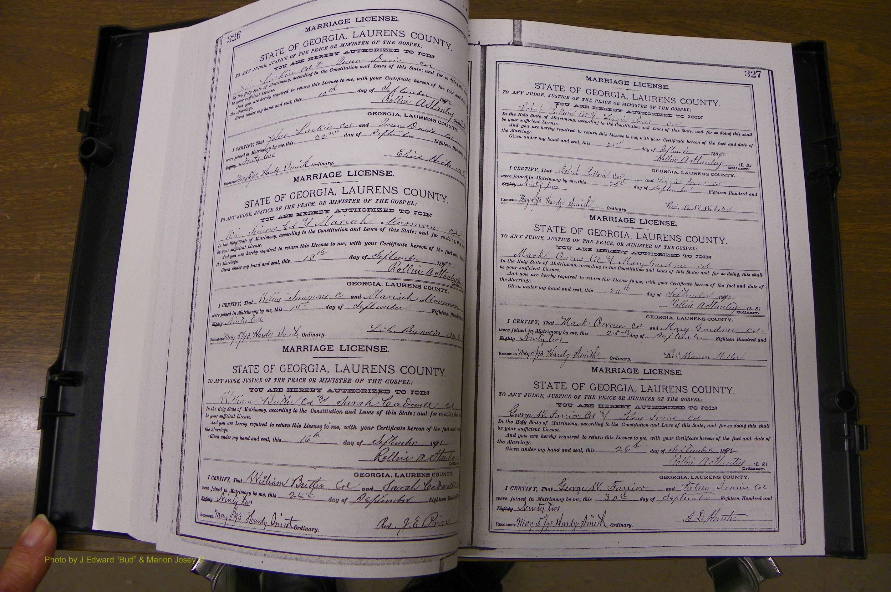 Laurens Co, GA, Marriages Book K, 1886 - 1896, P 326-327.JPG