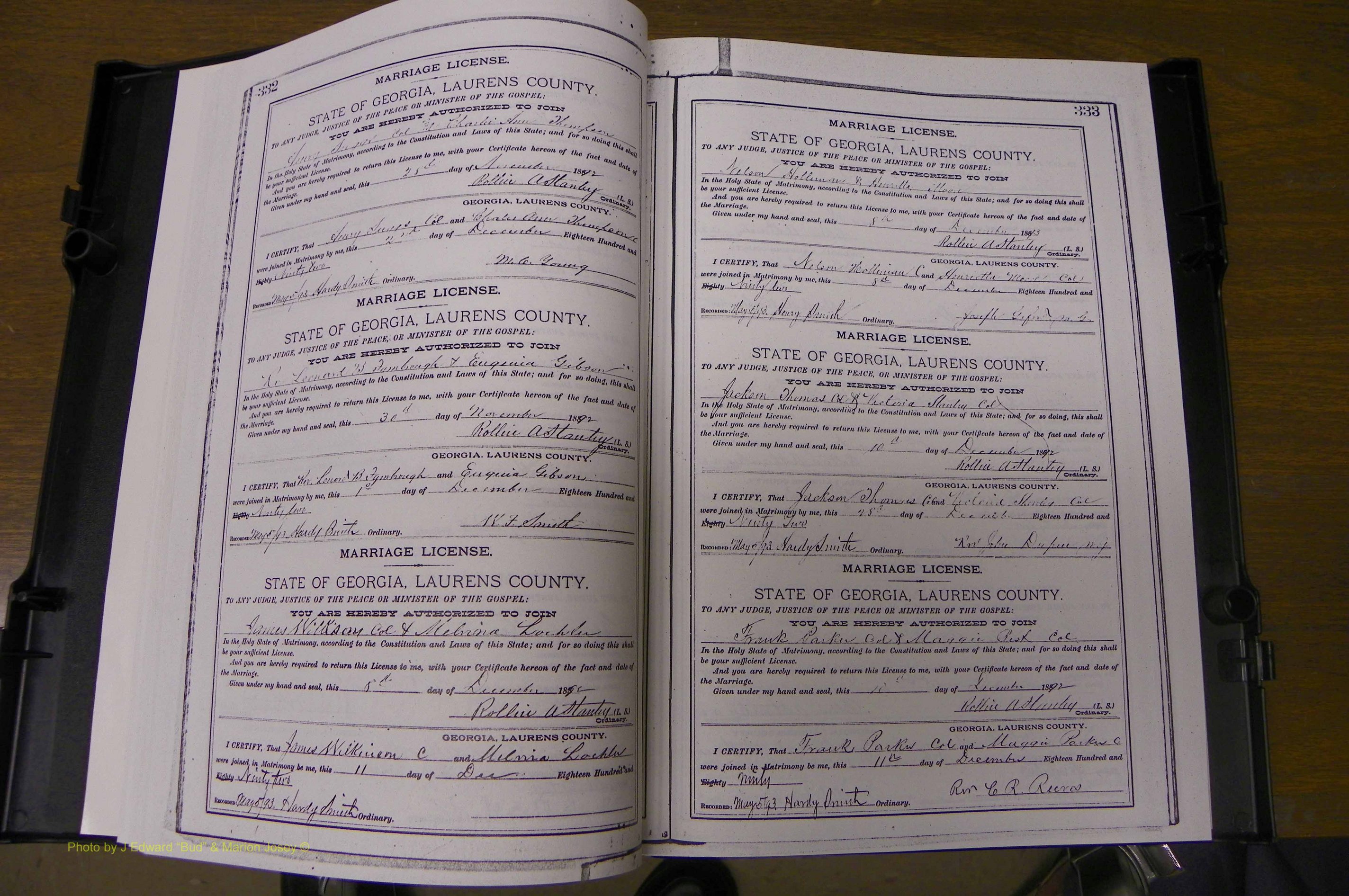 Laurens Co, GA, Marriages Book K, 1886 - 1896, P 332-333.JPG