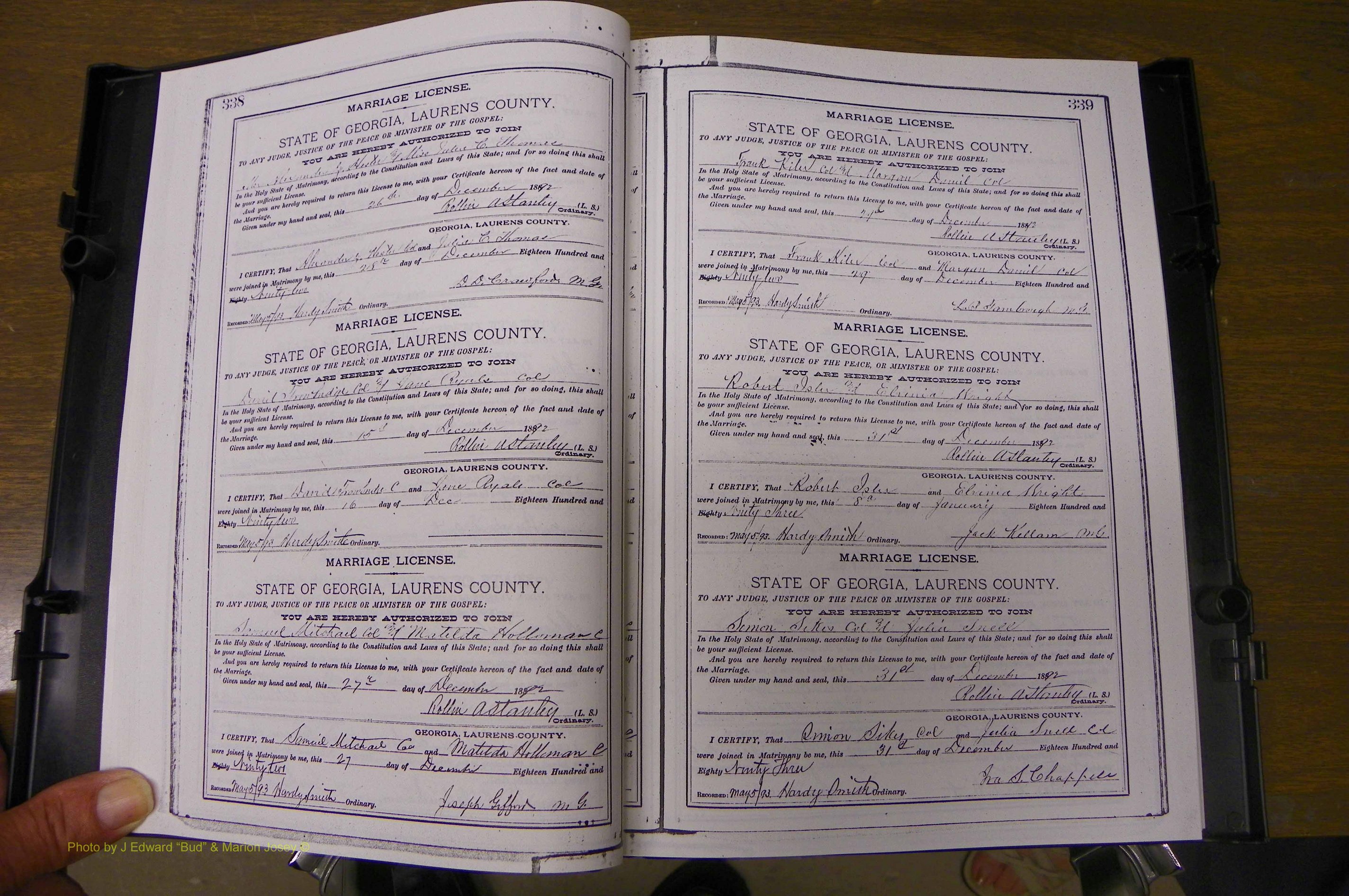 Laurens Co, GA, Marriages Book K, 1886 - 1896, P 338-339.JPG