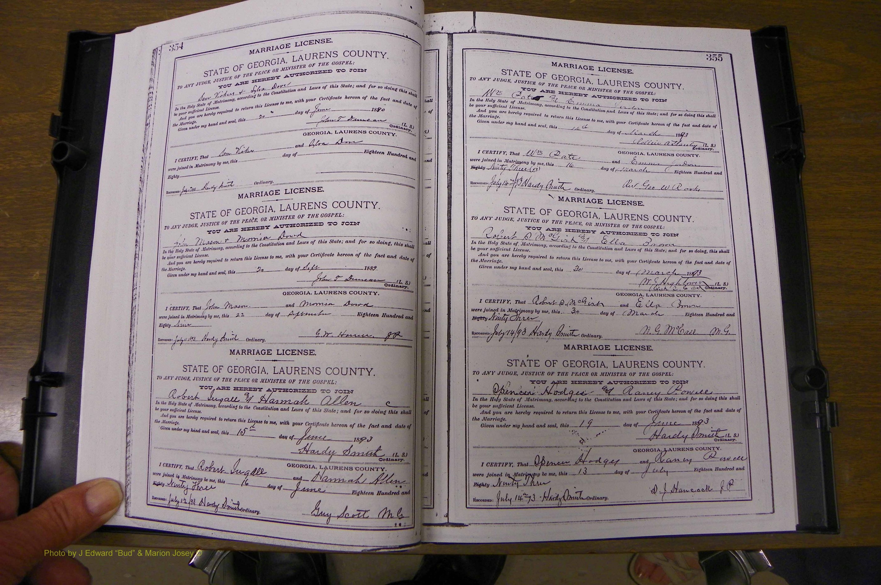 Laurens Co, GA, Marriages Book K, 1886 - 1896, P 354-355.JPG