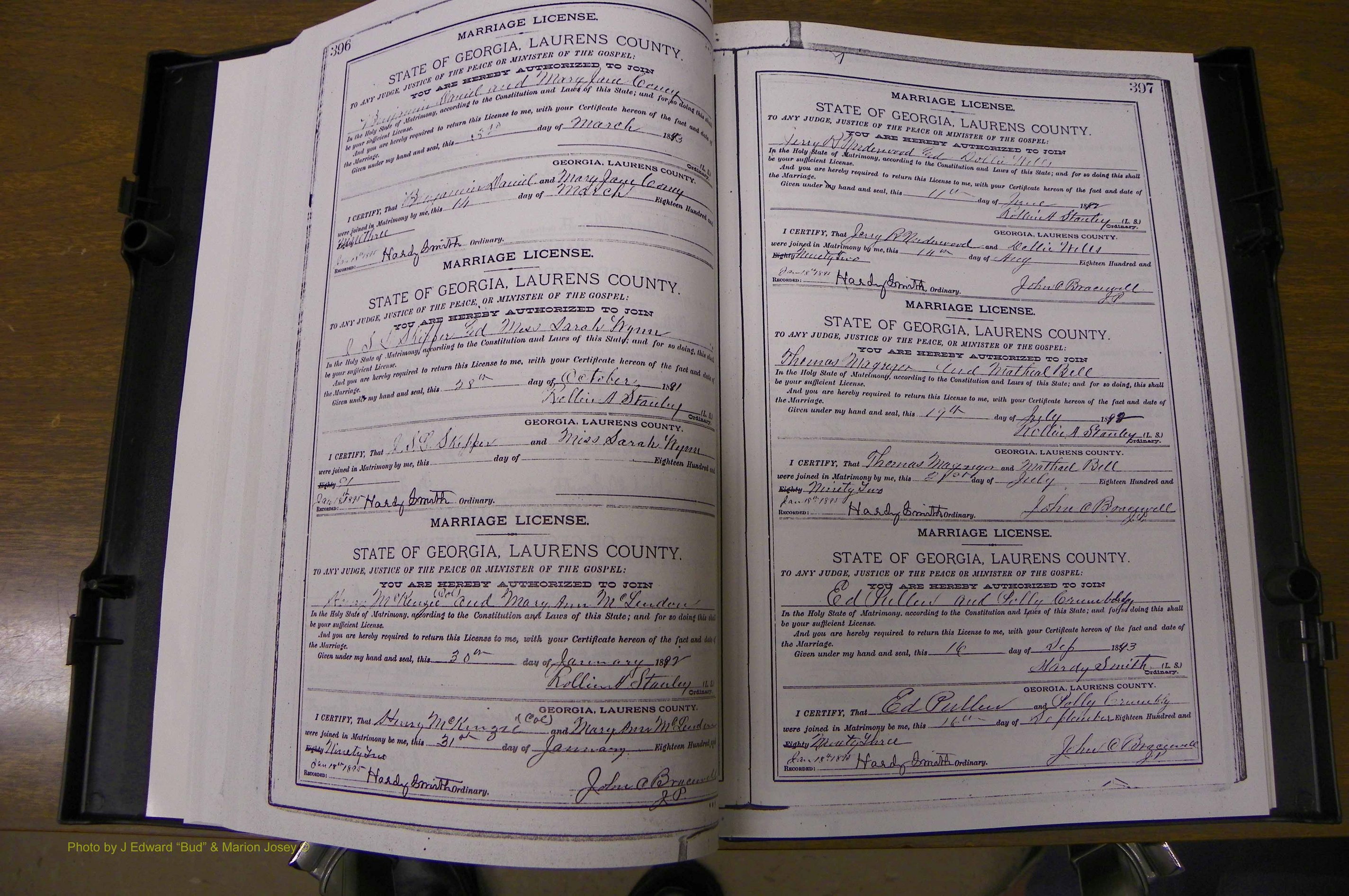 Laurens Co, GA, Marriages Book K, 1886 - 1896, P 396-397.JPG