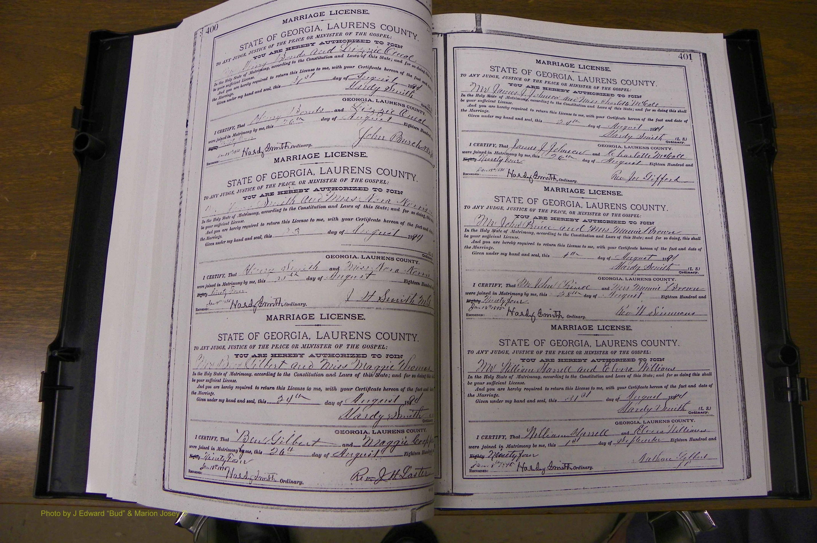 Laurens Co, GA, Marriages Book K, 1886 - 1896, P 400-401.JPG