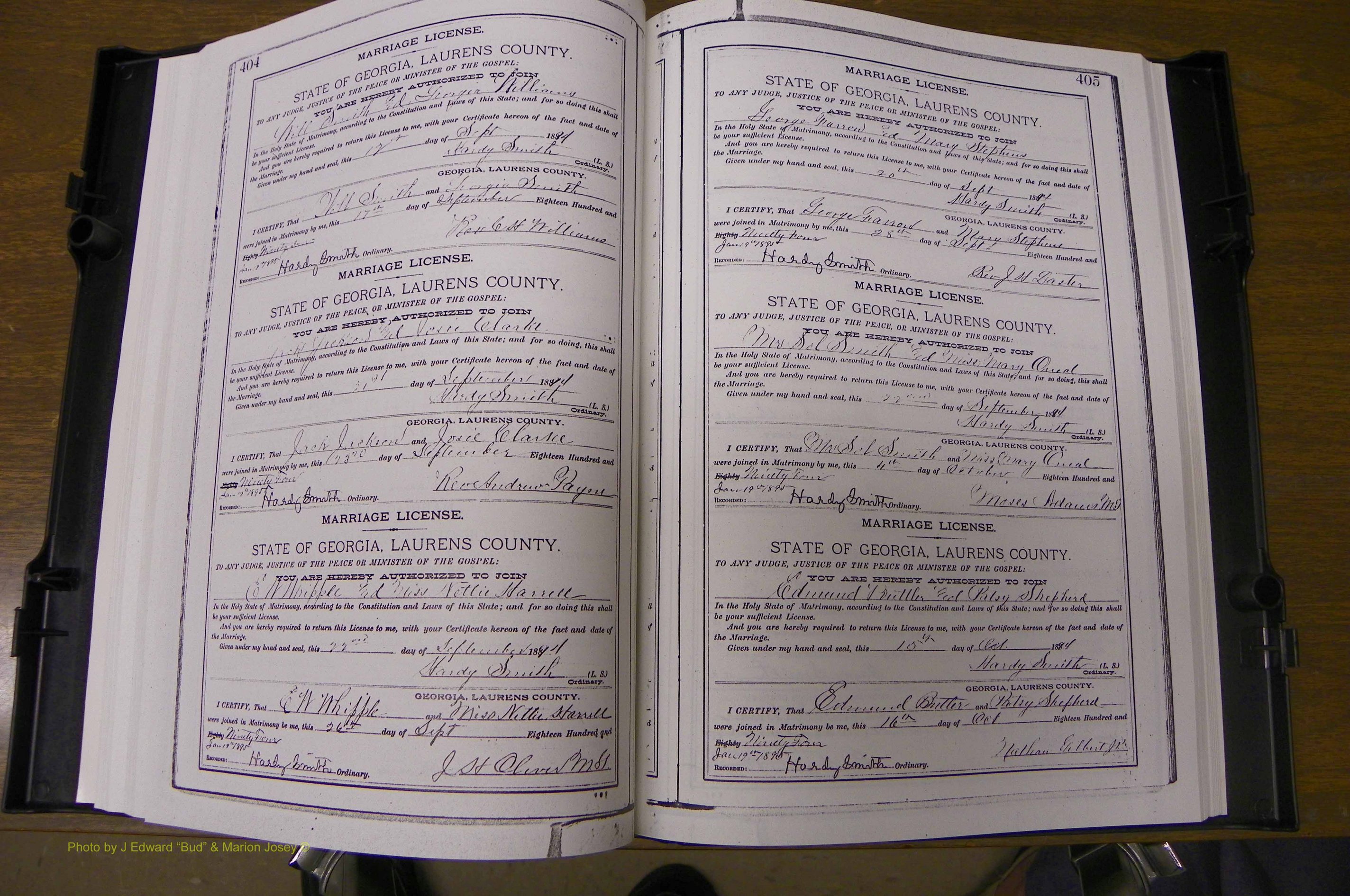 Laurens Co, GA, Marriages Book K, 1886 - 1896, P 404-405.JPG