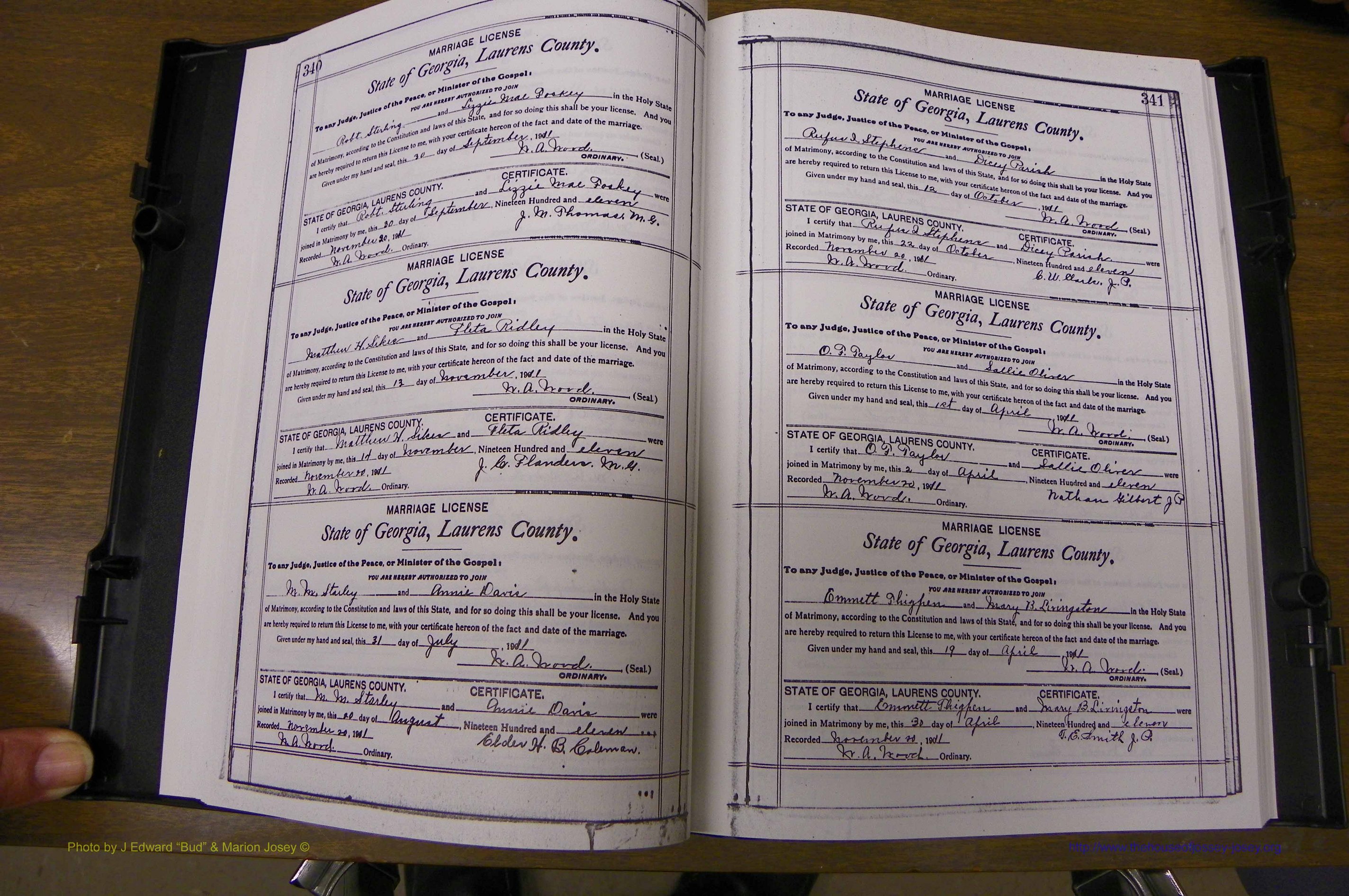 Laurens Co, GA, Marriages Book N, 1905 - 1915, White, P 340-341.JPG