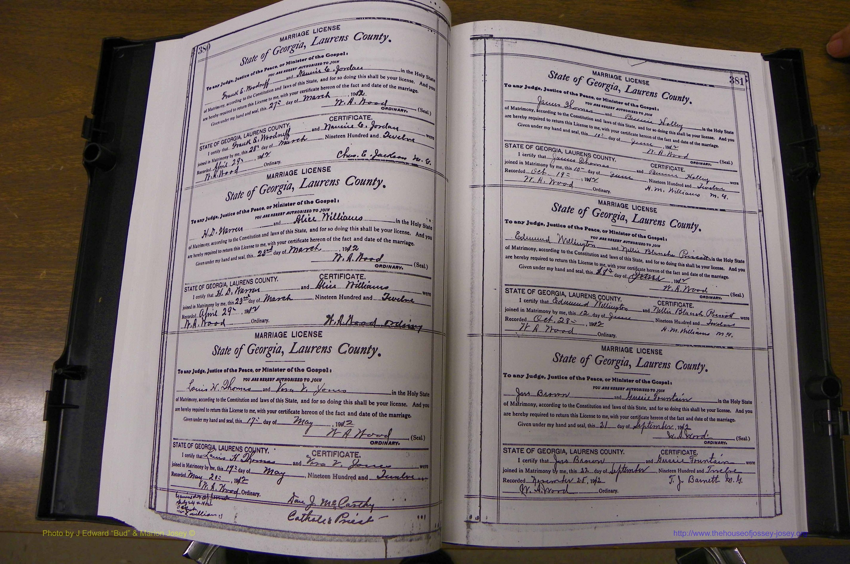 Laurens Co, GA, Marriages Book N, 1905 - 1915, White, P 380-381.JPG