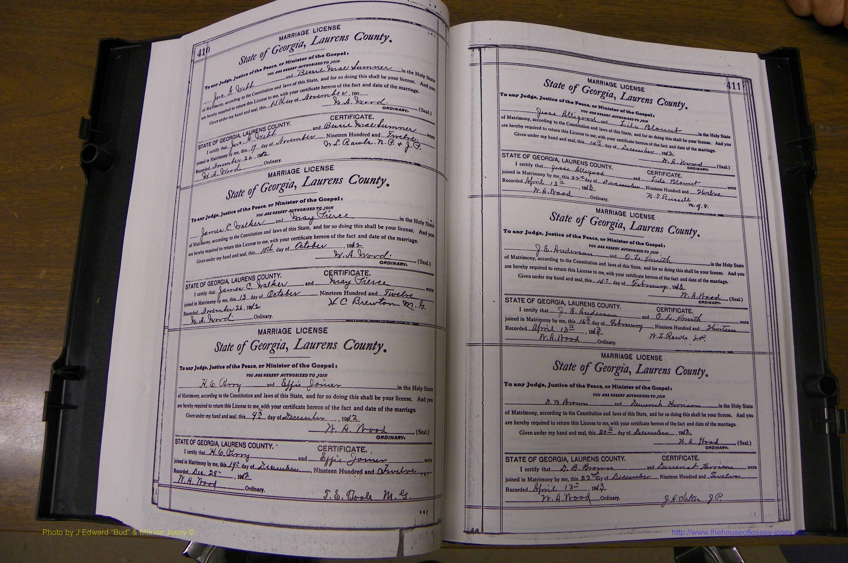 Laurens Co, GA, Marriages Book N, 1905 - 1915, White, P 410-411.JPG