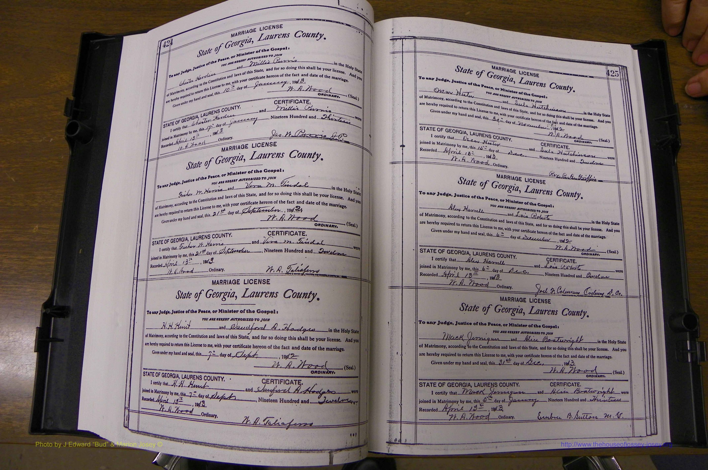 Laurens Co, GA, Marriages Book N, 1905 - 1915, White, P 424-425.JPG