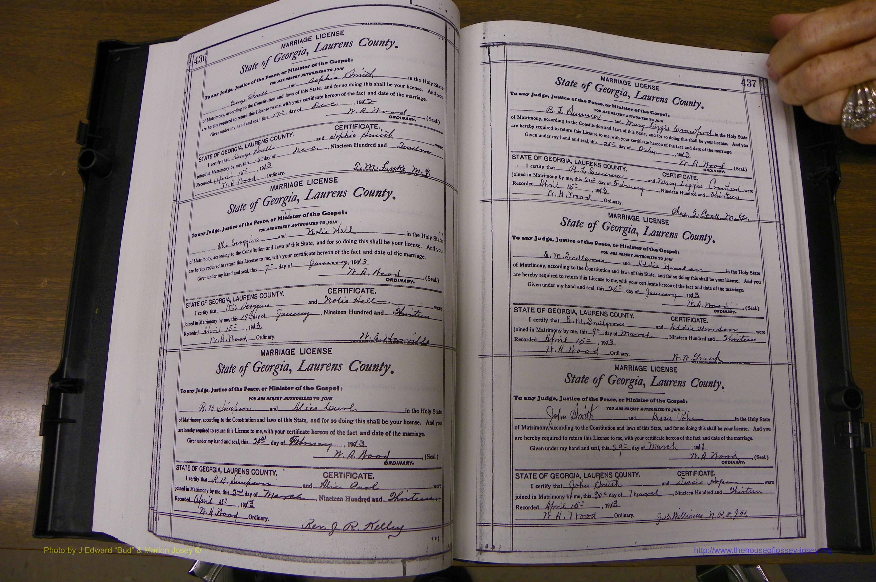 Laurens Co, GA, Marriages Book N, 1905 - 1915, White, P 436-437.JPG